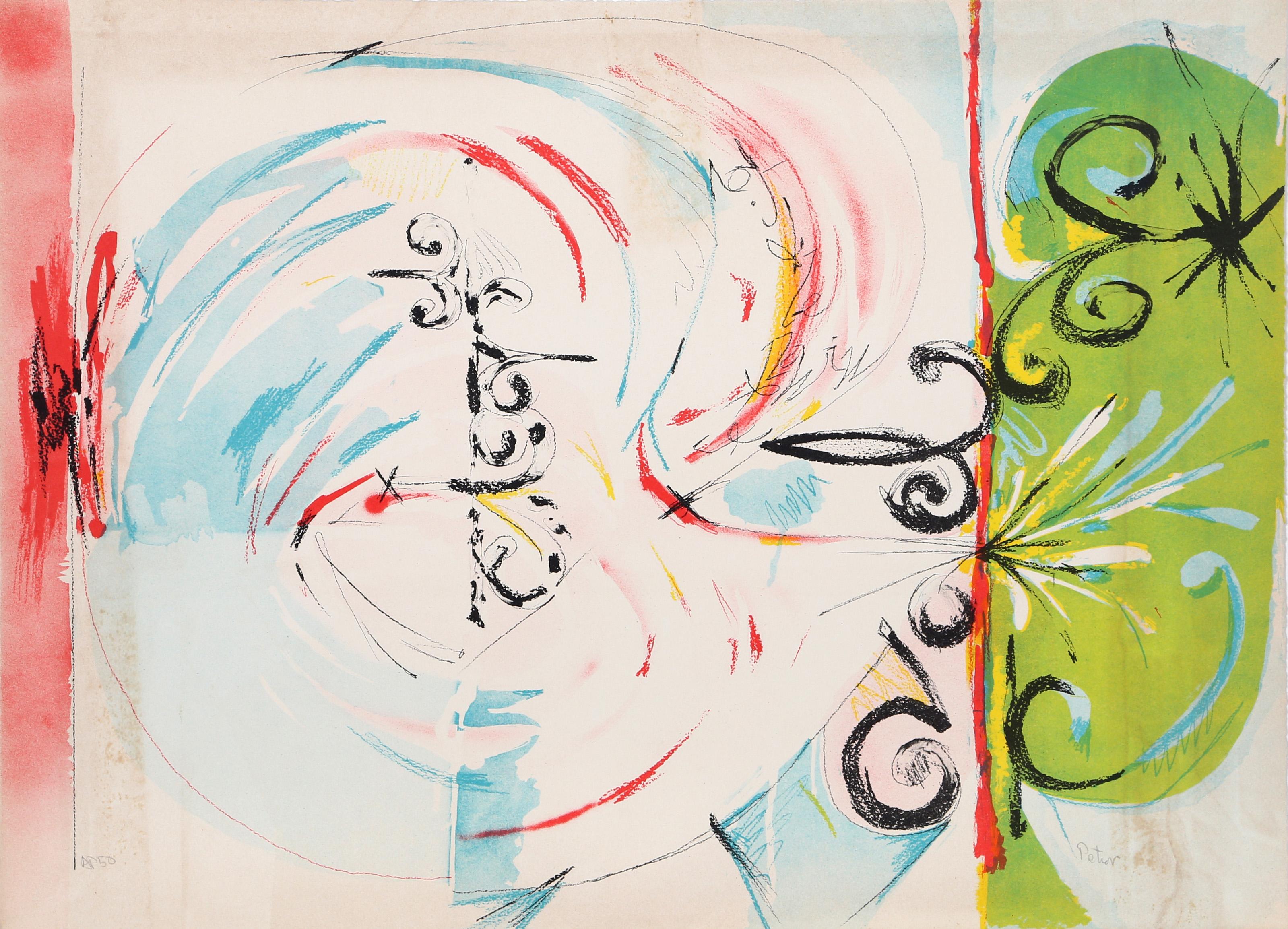 Dimitri Petrov, American (1919 - 1986) - Untitled - Green Face Blowing Smoke, Year:  circa 1975, Medium:  Lithograph, signed and numbered in pencil, Edition:  AP 50, Size:  22  x 30 in. (55.88  x 76.2 cm)