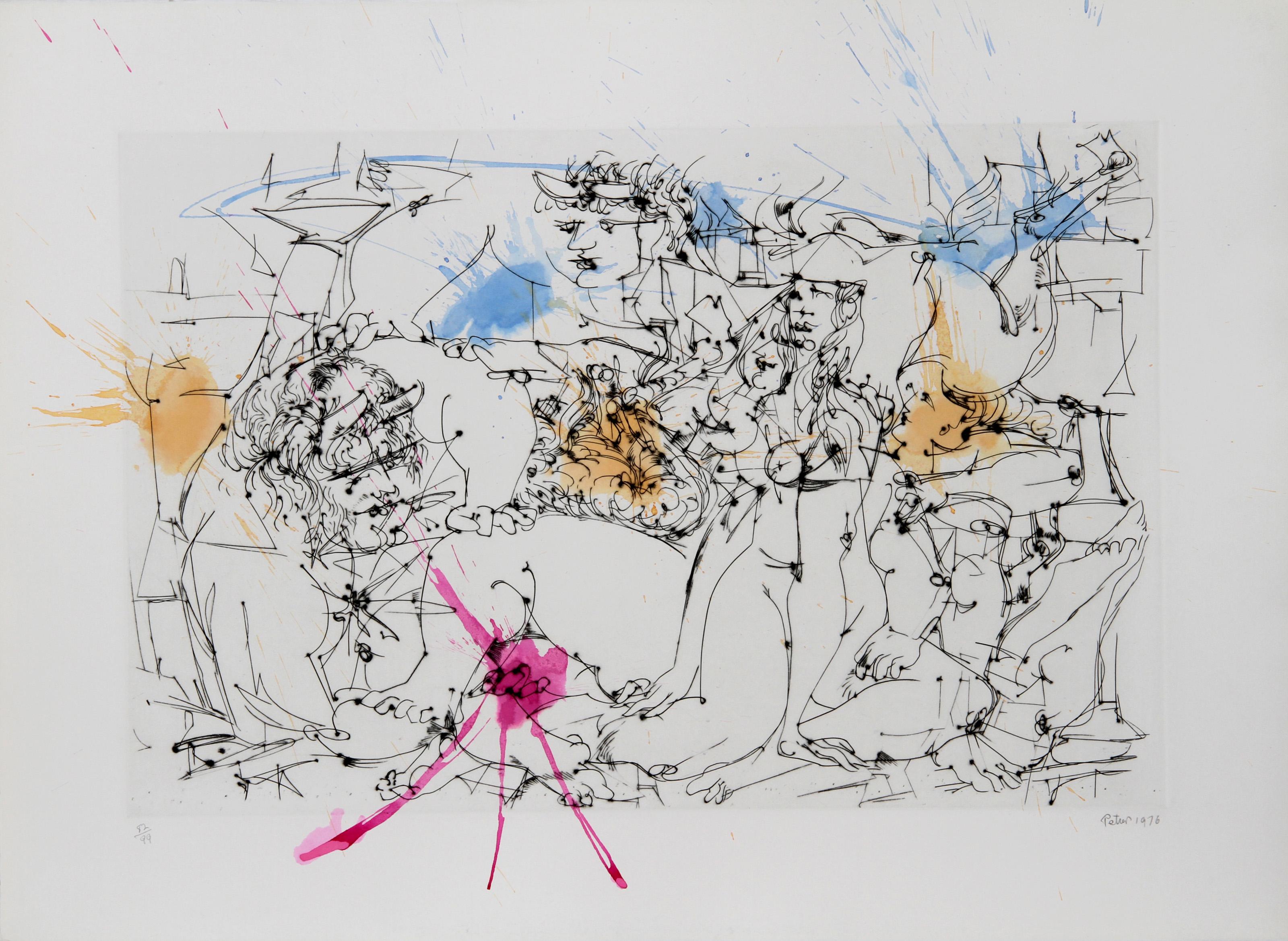 This is Not an Idea...Digests..., Surrealist Etching & Watercolor by Petrov