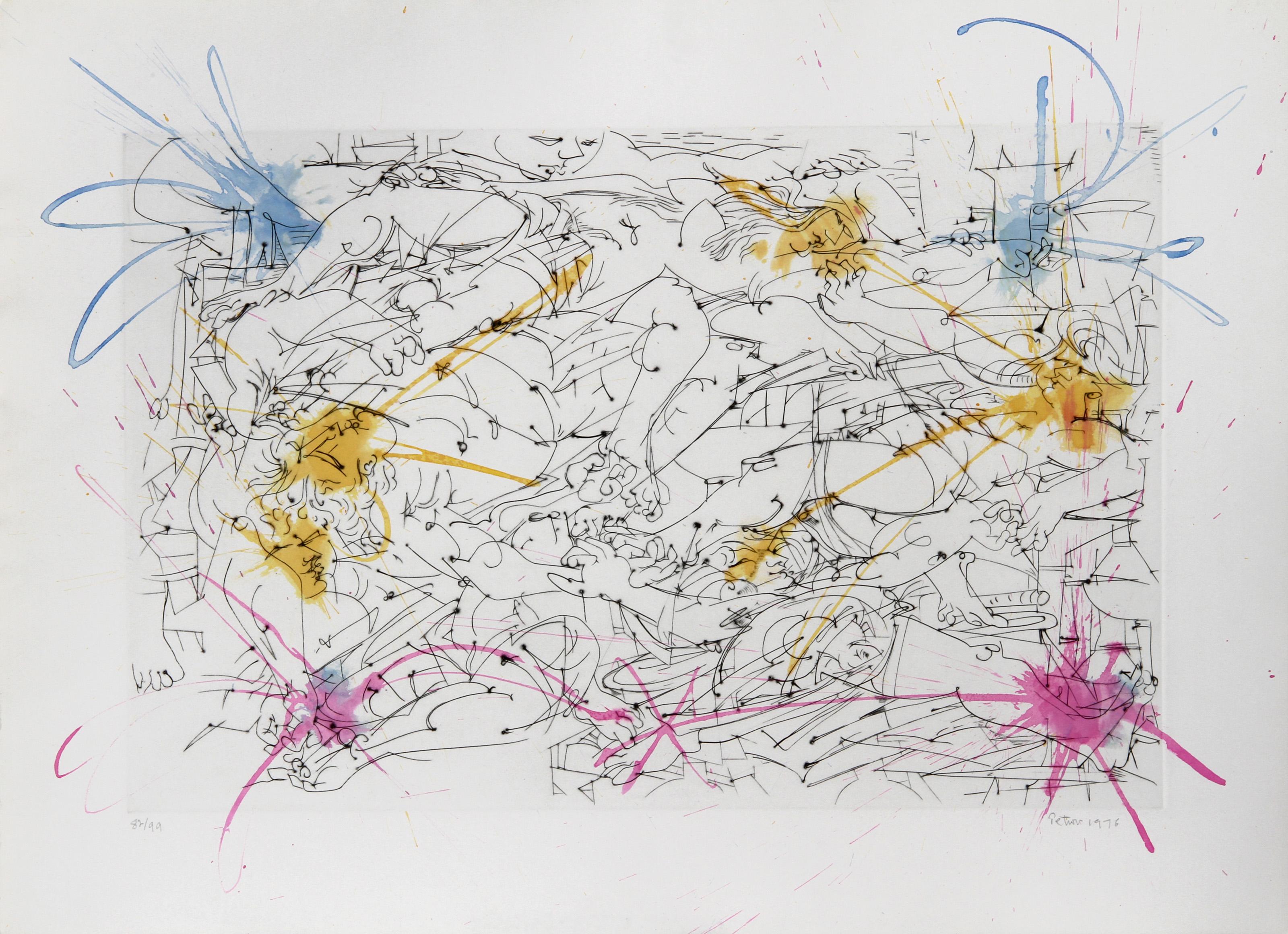 This is Not an Idea...Martyrs..., Surrealist Etching and Watercolor by Petrov