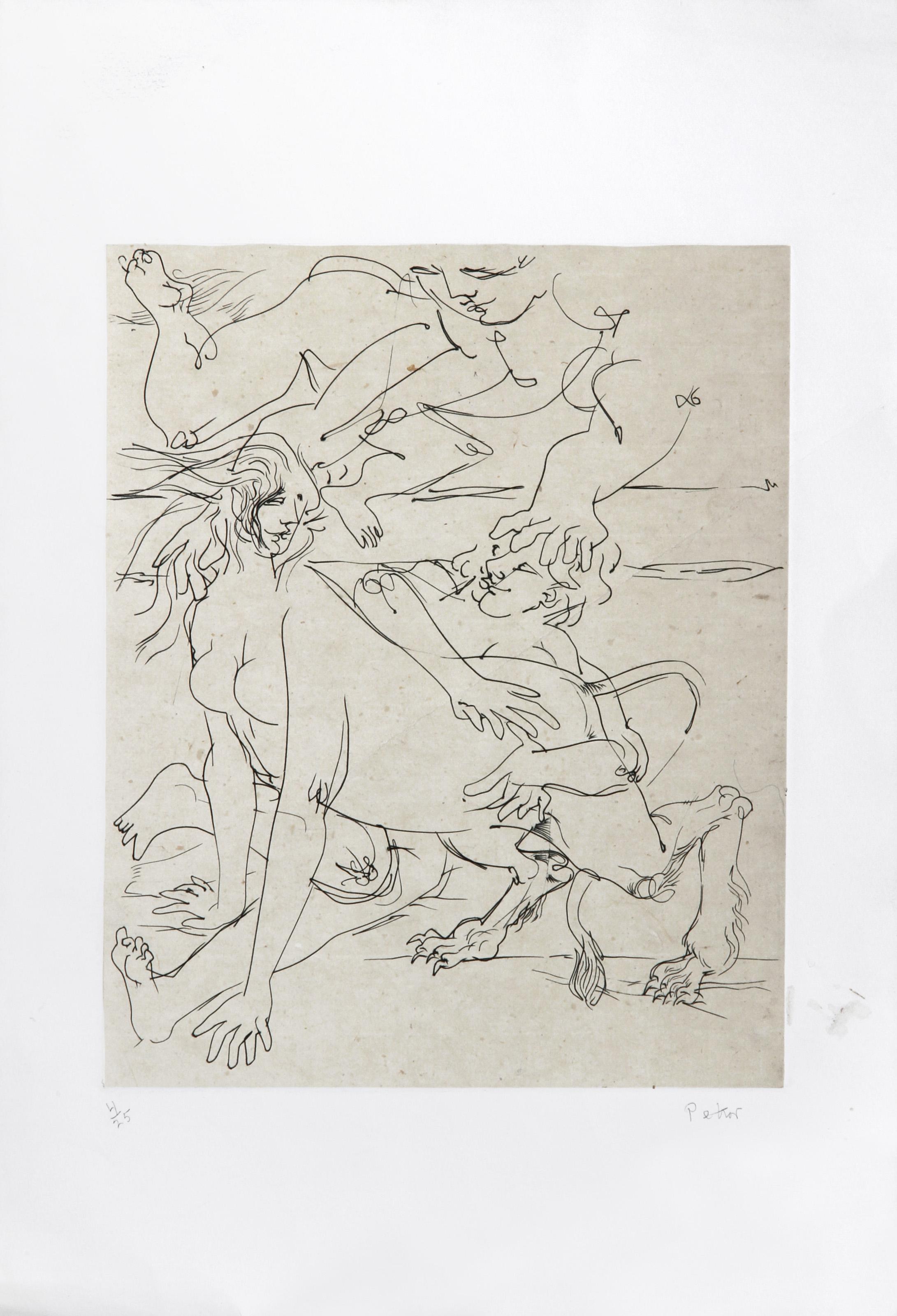 Dimitri Petrov, American (1919 - 1986) - Untitled - Mythical Creatures VII, Year:  circa 1975, Medium:  Etching, signed and numbered in pencil, Edition:  25, Size:  14  x 11 in. (35.56  x 27.94 cm)