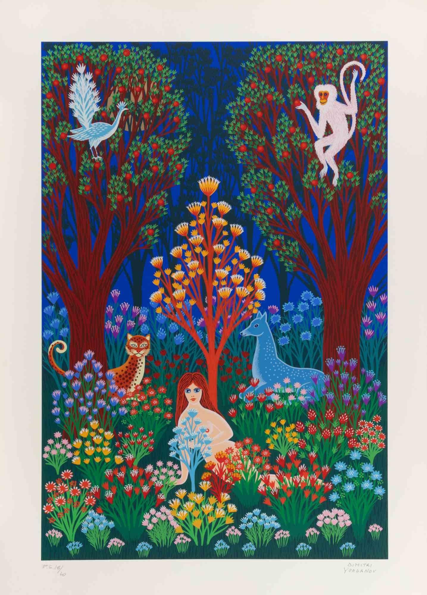 Irdisches Paradies - Siebdruck von D. Yordanov - 1970er Jahre