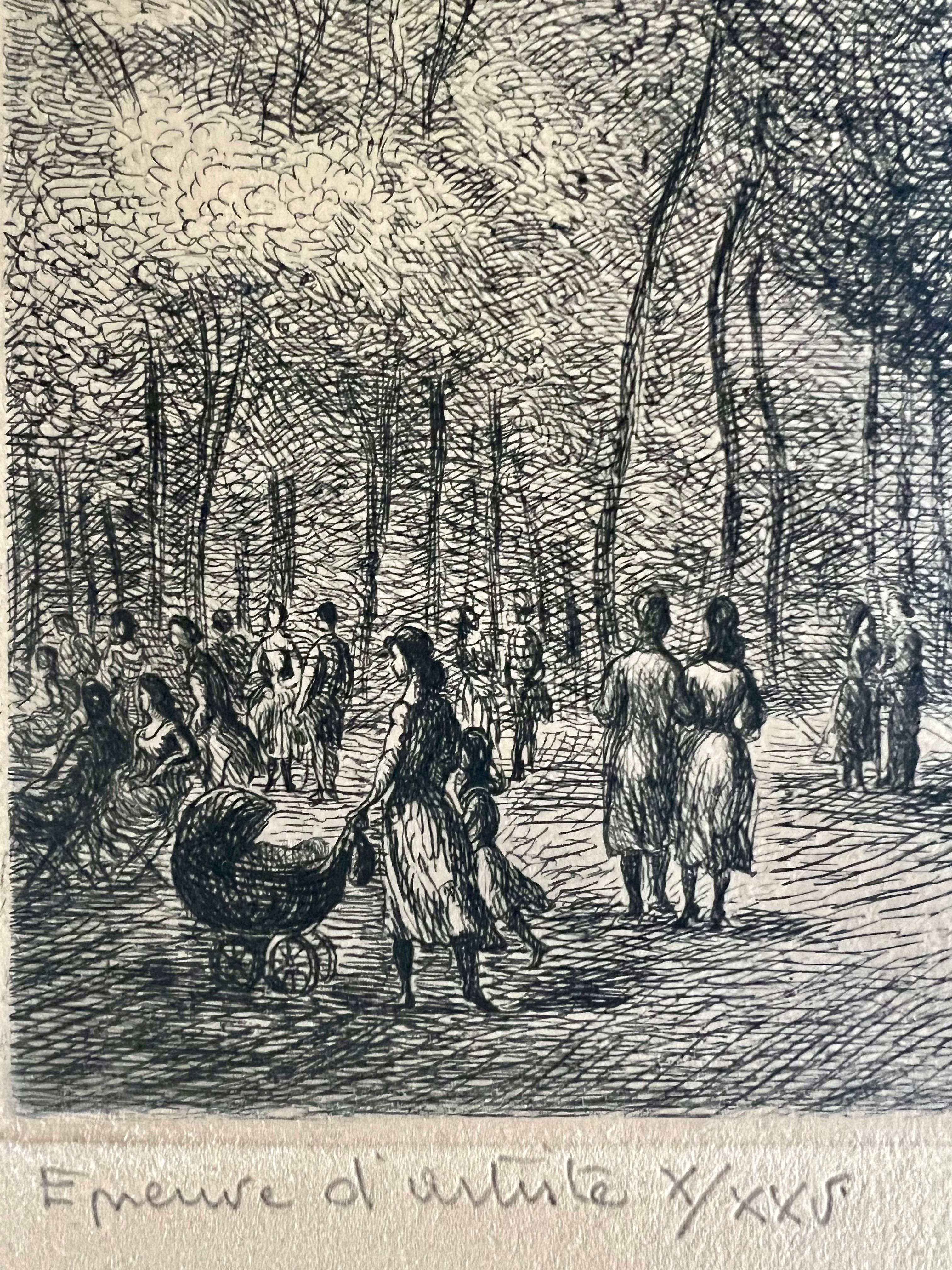 Promenade Danis Le Parc - Gray Landscape Print by Dimitrios Galanis