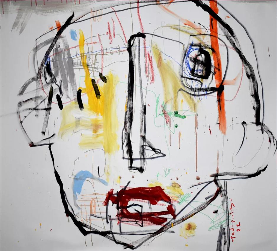 This, vibrant, and bright piece of art on canvas comes straight from the artist's studio in Barcelona. Dimitris Pavlopoulos is known as a expressionism artist whose works range from figurative abstract portraits  Collection 2023  Title : anonimo #