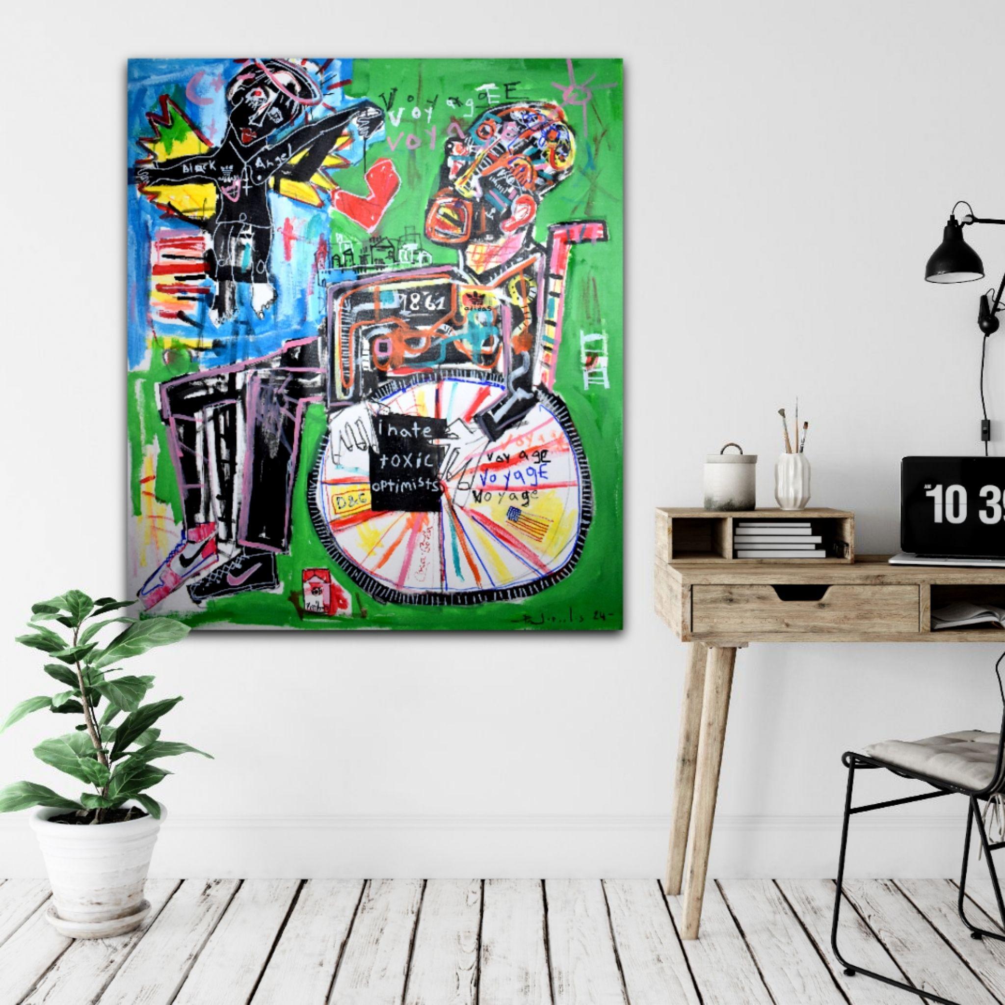 Ángel negro, Pintura, Acrílico sobre lienzo - Painting Expresionismo abstracto de Dimitris Pavlopoulos