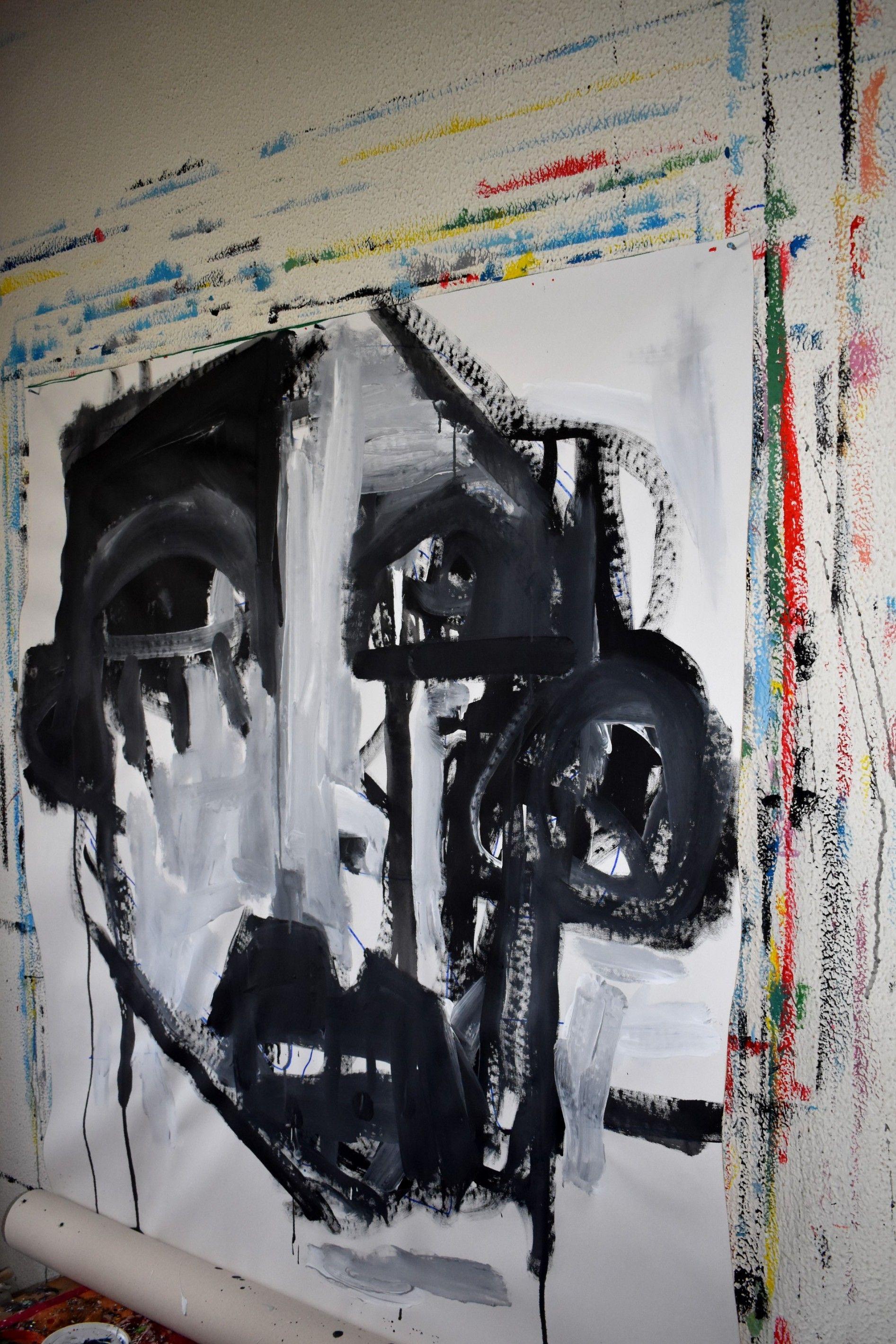 Large Abstract portrait Painting, black&White on canvas ,work by Dimitris Pavlopoulos  Painting created with acrylic .  Colors: Black &White  , Abstract Canvas Collection 2021  Size:  39,3