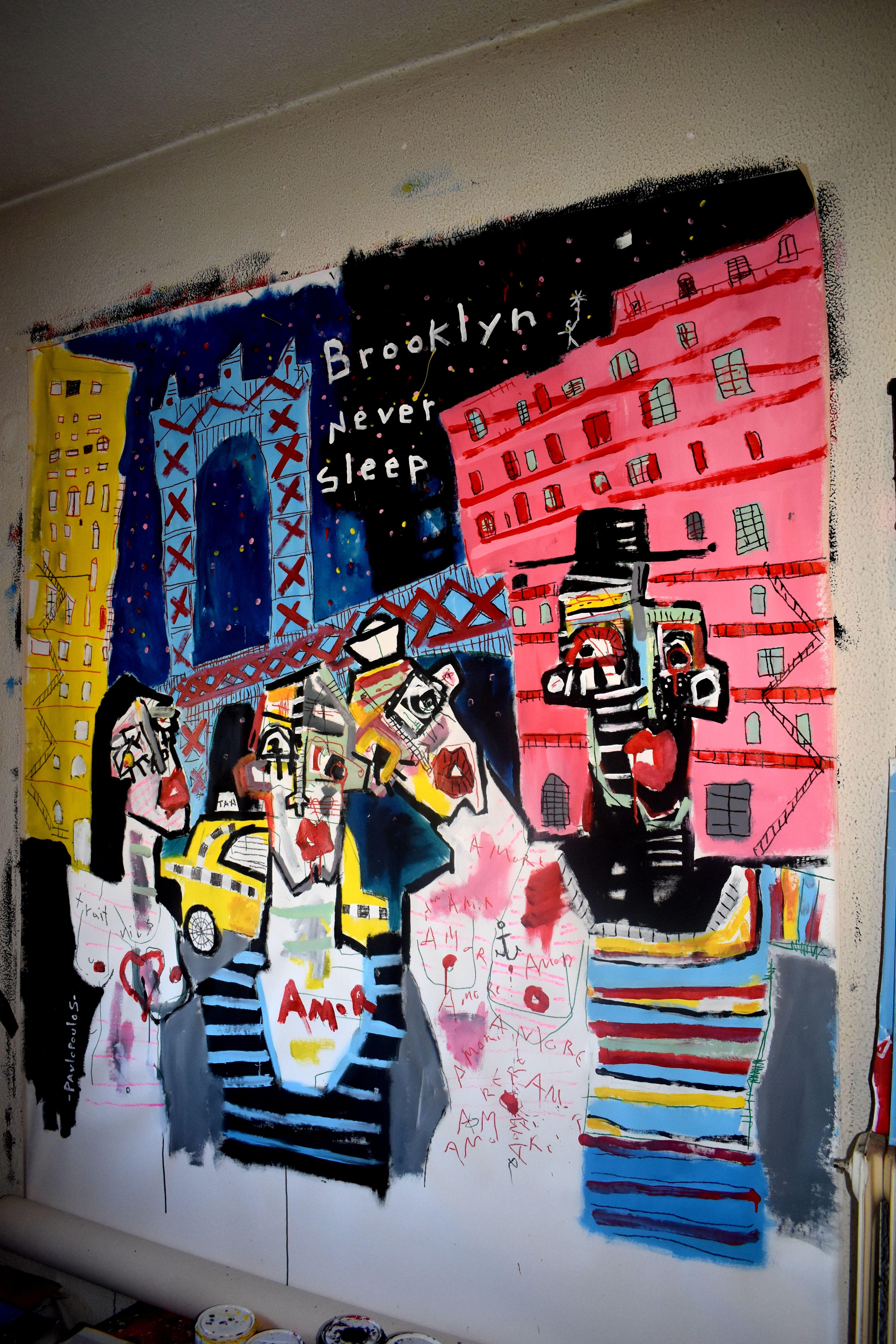 Brooklyn Never Sleep, Painting, Acrylic on Paper For Sale 2