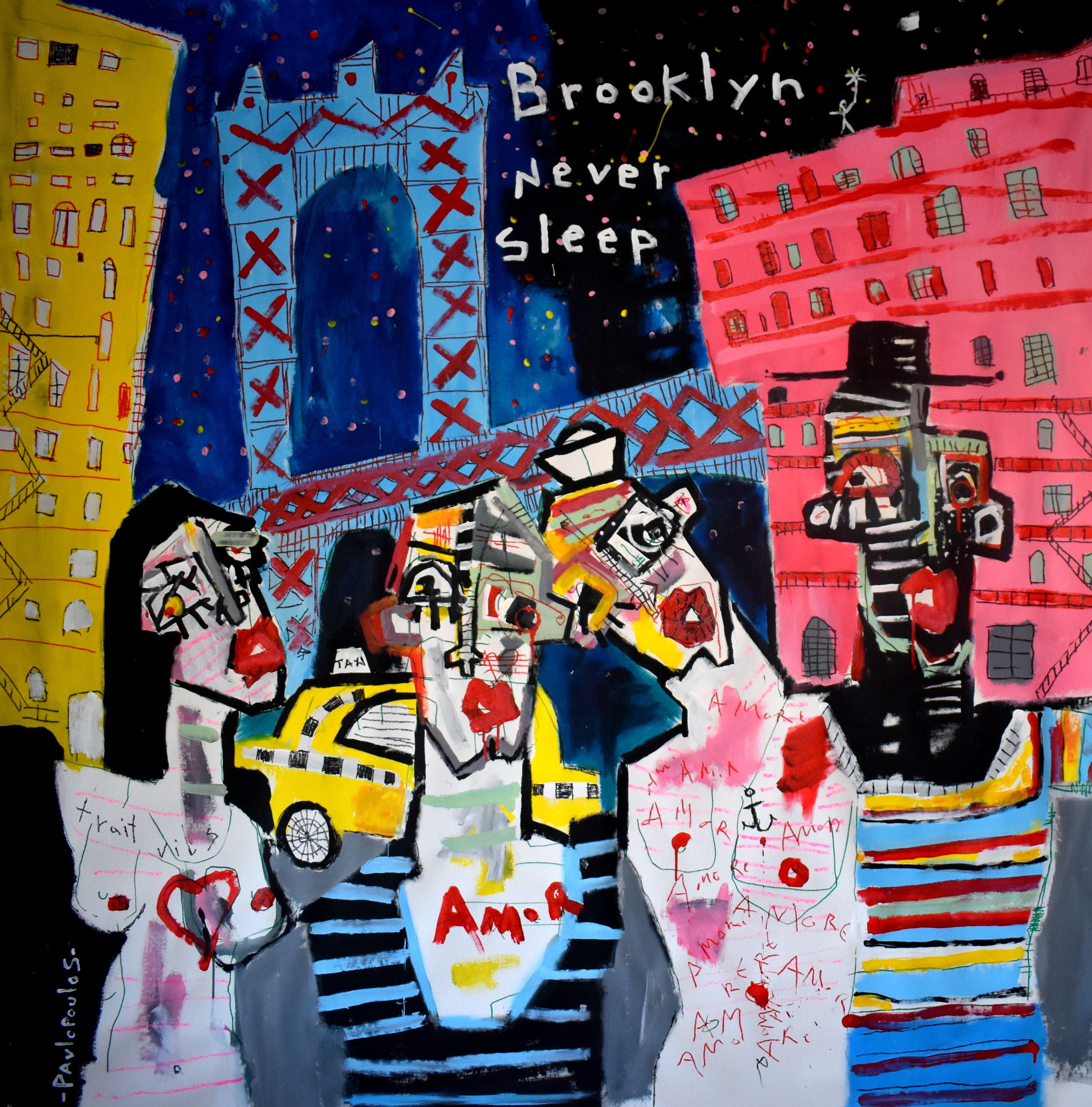 Dimitris Pavlopoulos Abstract Painting - Brooklyn Never Sleep, Painting, Acrylic on Paper