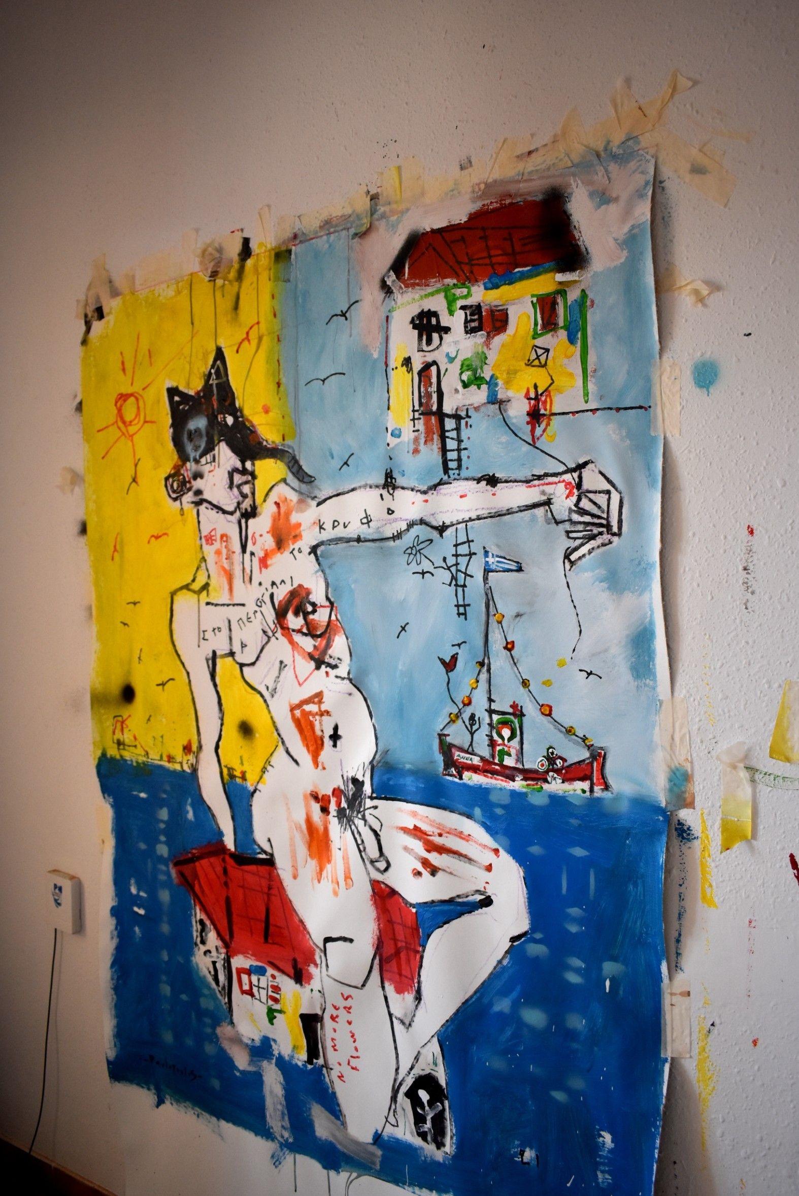 Gran retrato abstracto Pintura, blanco y negro sobre lienzo ,obra de Dimitris Pavlopoulos  Pintura realizada con acrílico .  Colores: Negro y Blanco   Colección de lienzos abstractos 2021  Tamaño:   37,4