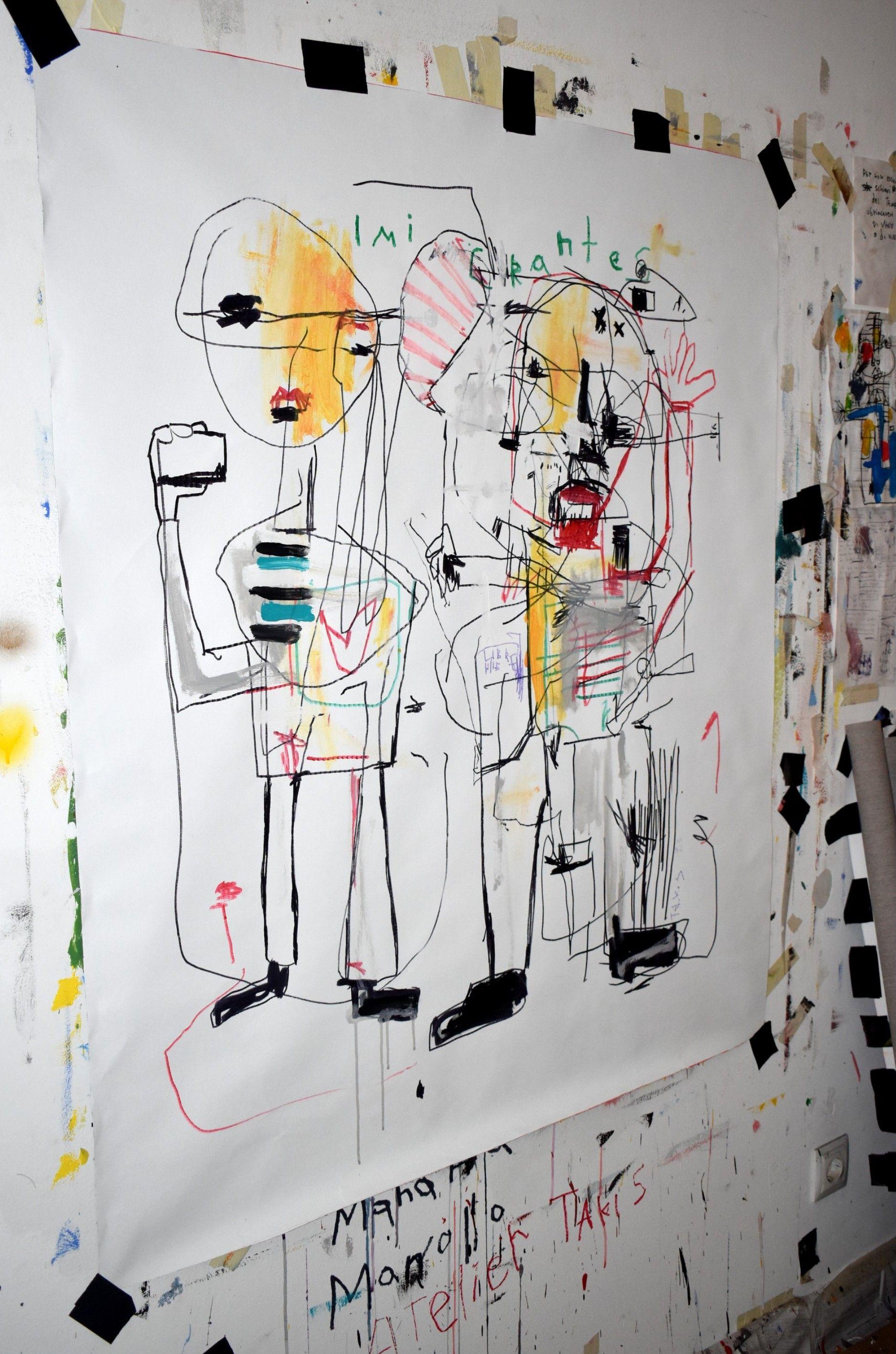 imigrantes, Pittura, Acrilico su tela - Painting Espressionismo astratto di Dimitris Pavlopoulos