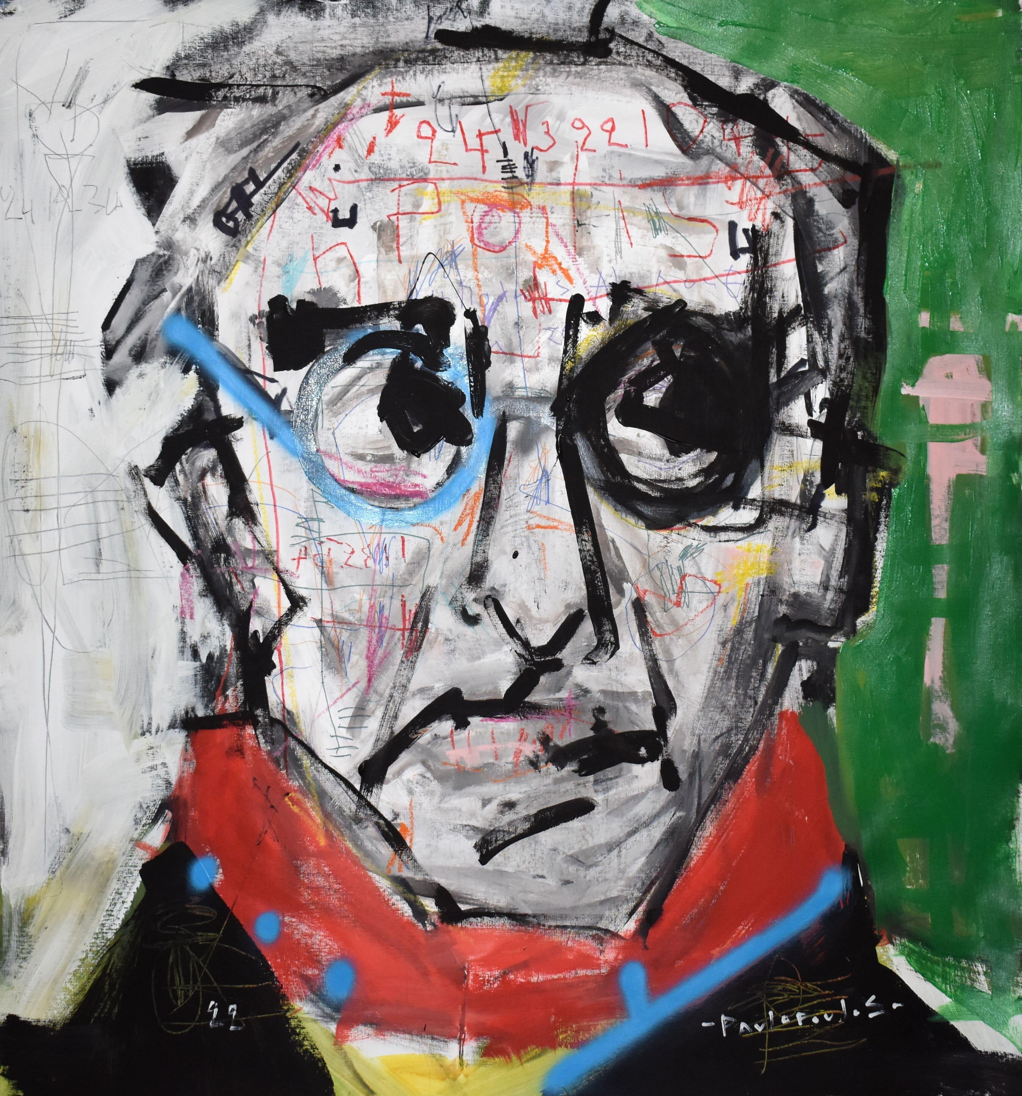 This, vibrant, and bright piece of art on canvas comes straight from the artist's studio in Barcelona. Dimitris Pavlopoulos is known as a expressionism artist whose works range from figurative abstract portraits  Collection 2023  Title : Kavafis    