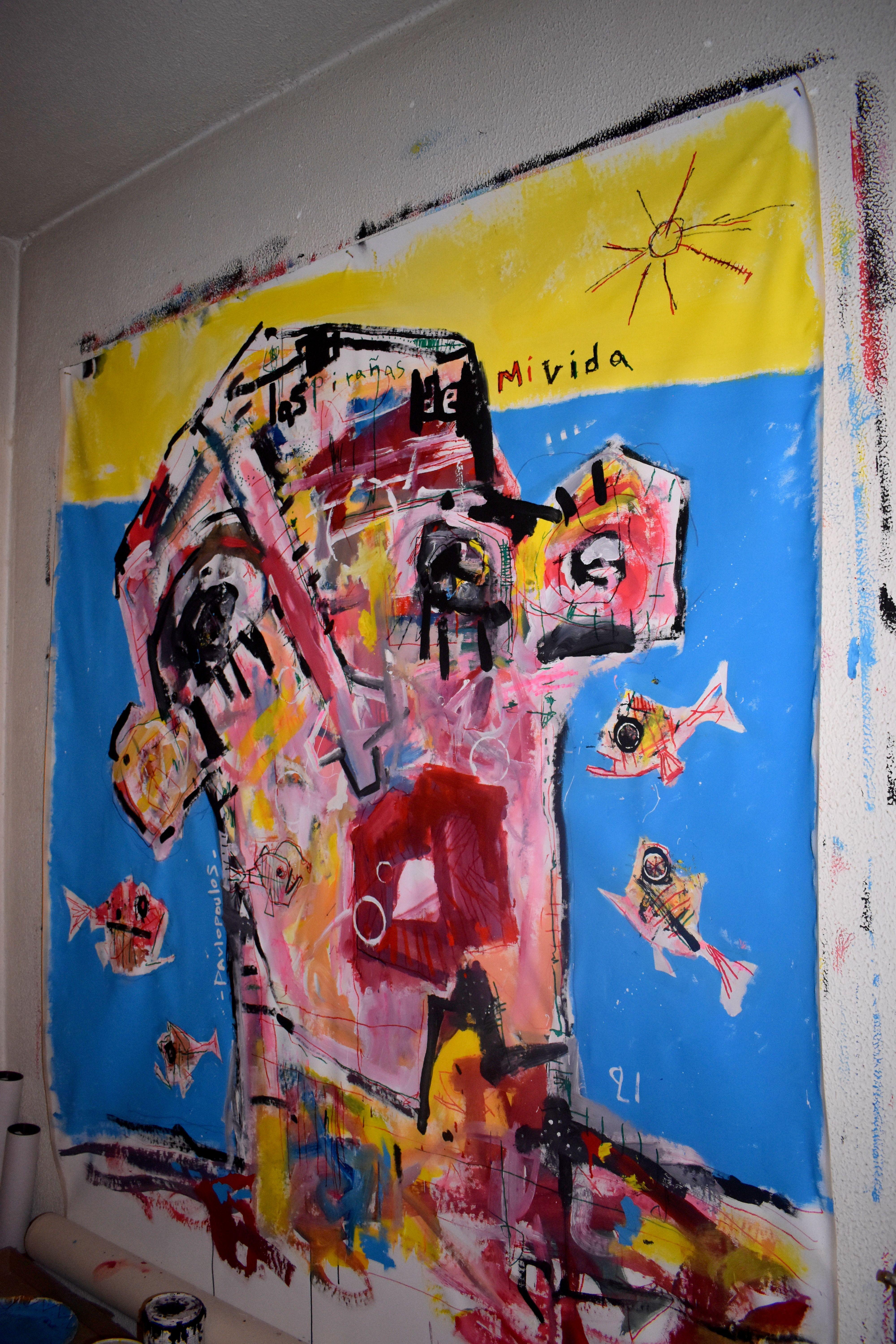 Las pirañas de mi vida, Pittura, Acrilico su tela - Painting Espressionista di Dimitris Pavlopoulos