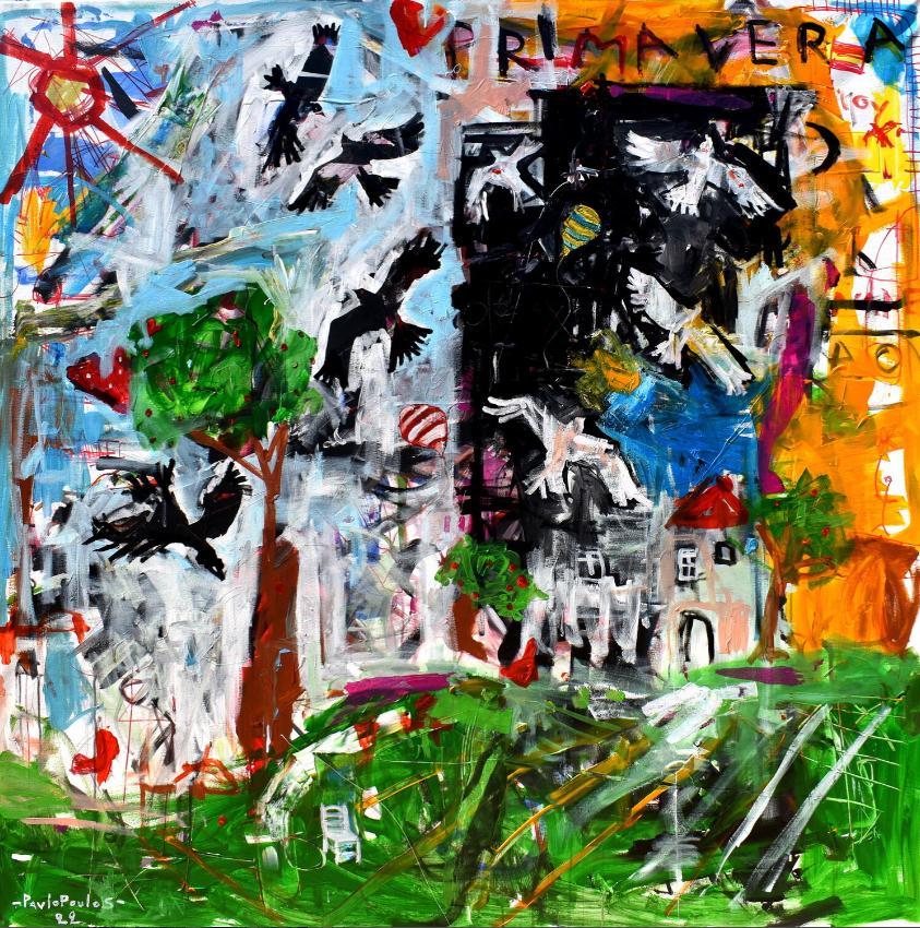 This, vibrant, and bright piece of art on canvas comes straight from the artist's studio in Barcelona. Dimitris Pavlopoulos is known as a expressionism artist whose works range from figurative to abstract portraits  Collection 2022      The work
