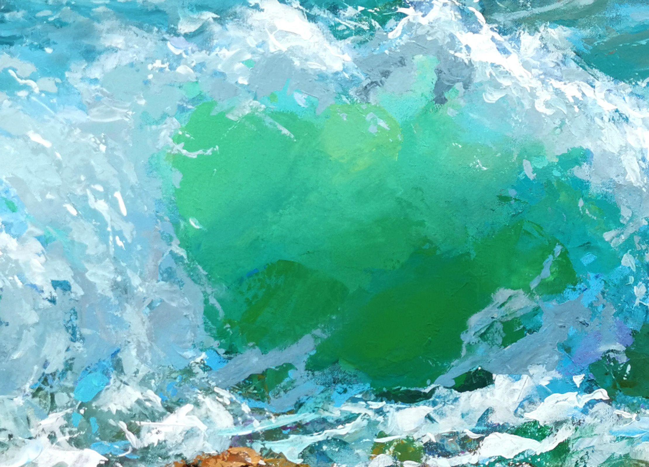 Vagues des Caraïbes à midi - Impressionnisme   huile. acr.  CANVAS,,  70CM x 80CM, 27.5