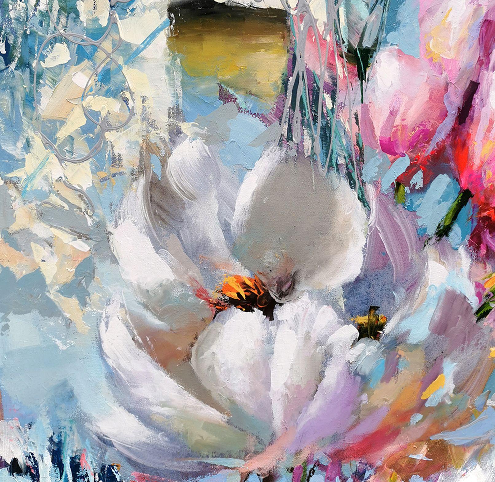 Flowers composition #13, Painting, Acrylic on Canvas - Gray Abstract Painting by Dimitry Spiros