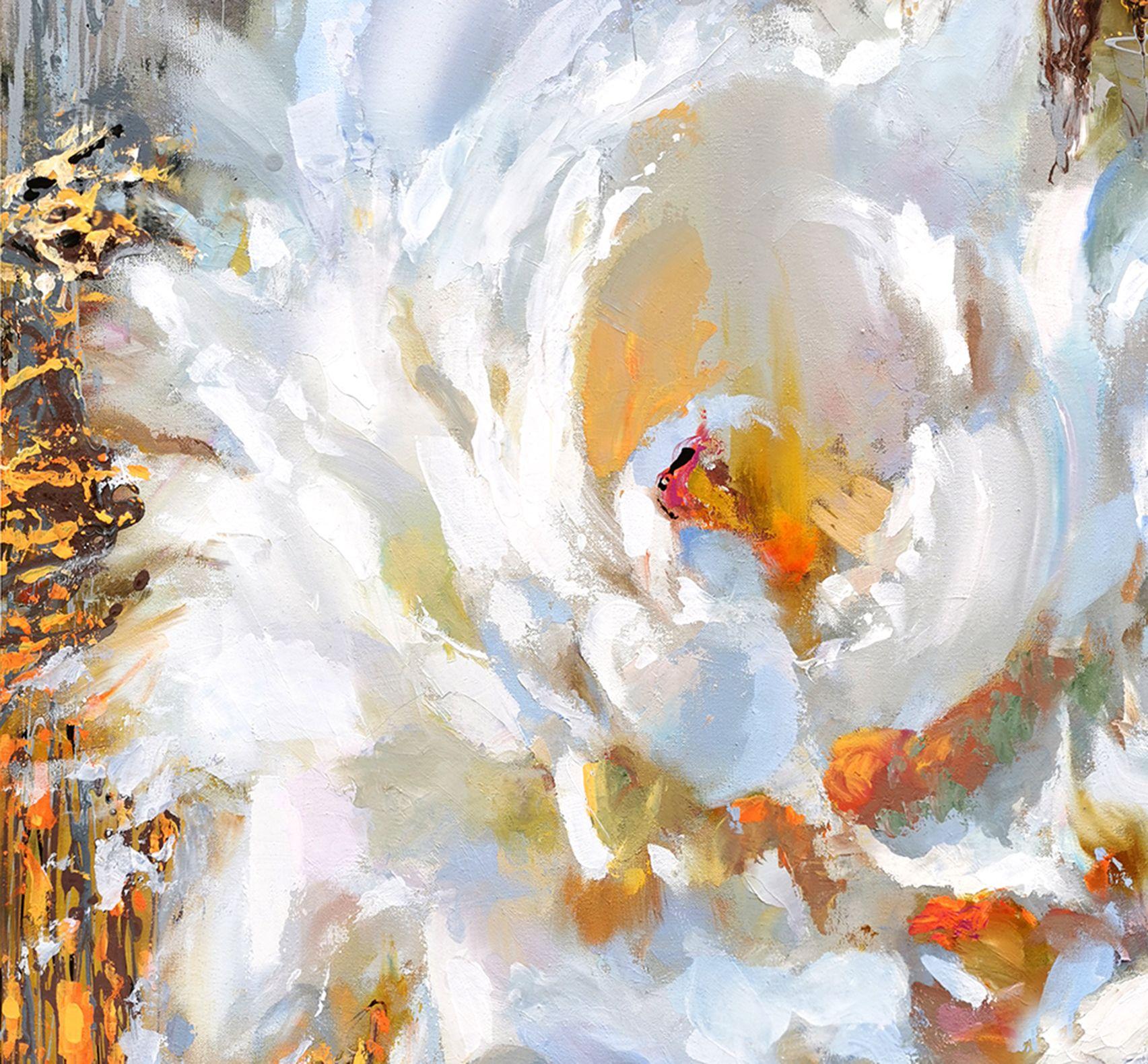 Flowers composition #14, Painting, Acrylic on Canvas - Beige Abstract Painting by Dimitry Spiros