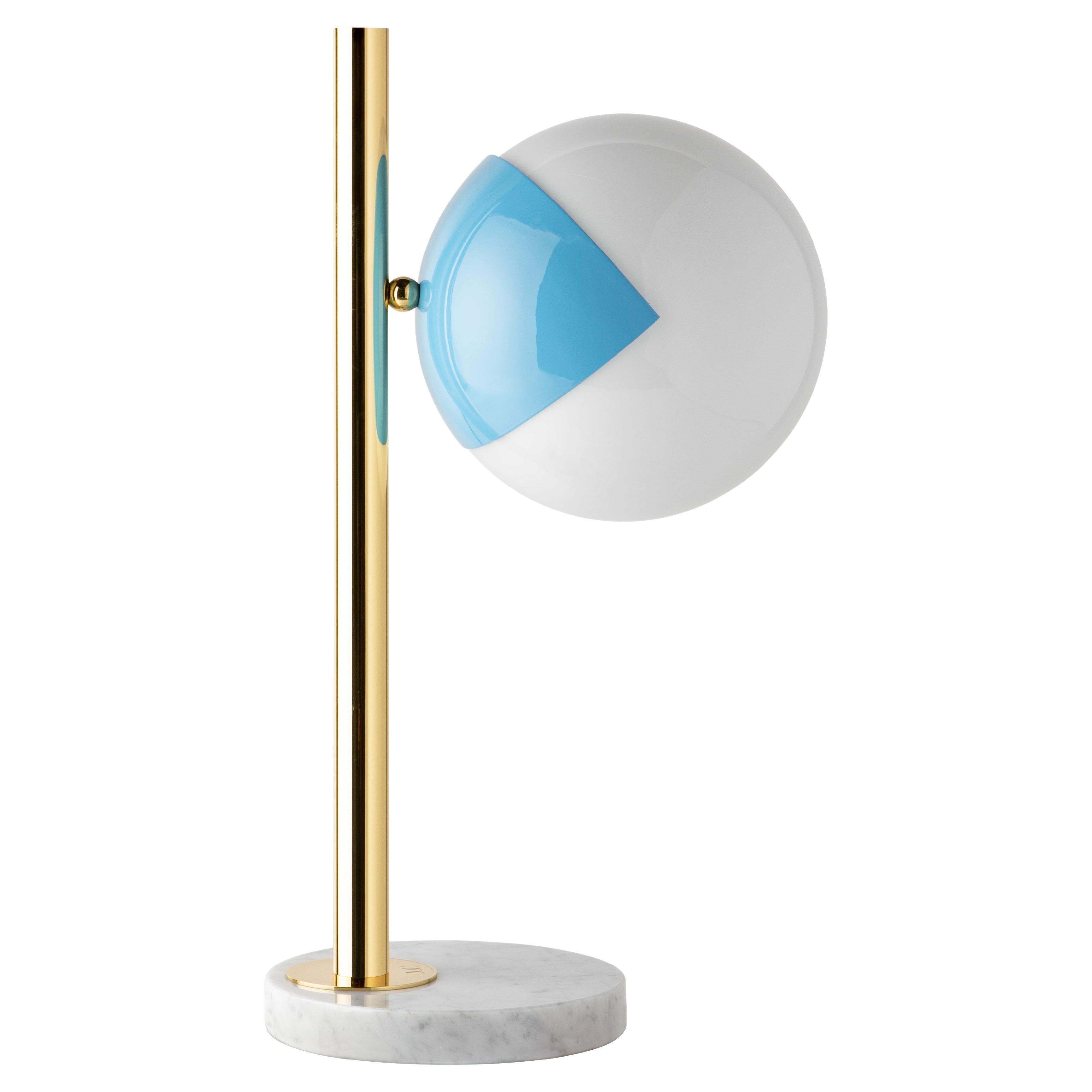 Dimmable table lamp pop-up black by Magic Circus Editions
Dimensions: Ø 22 x 30 x 53 cm 
Materials: Carrara marble base, smooth brass tube, glossy mouth blown glass

All our lamps can be wired according to each country. If sold to the USA it