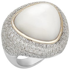 Dimodele Italian Mother of Pearl and Diamond 18 Karat White Gold Ring