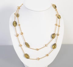 DiModelo Long Gold Chain Necklace with Citrine