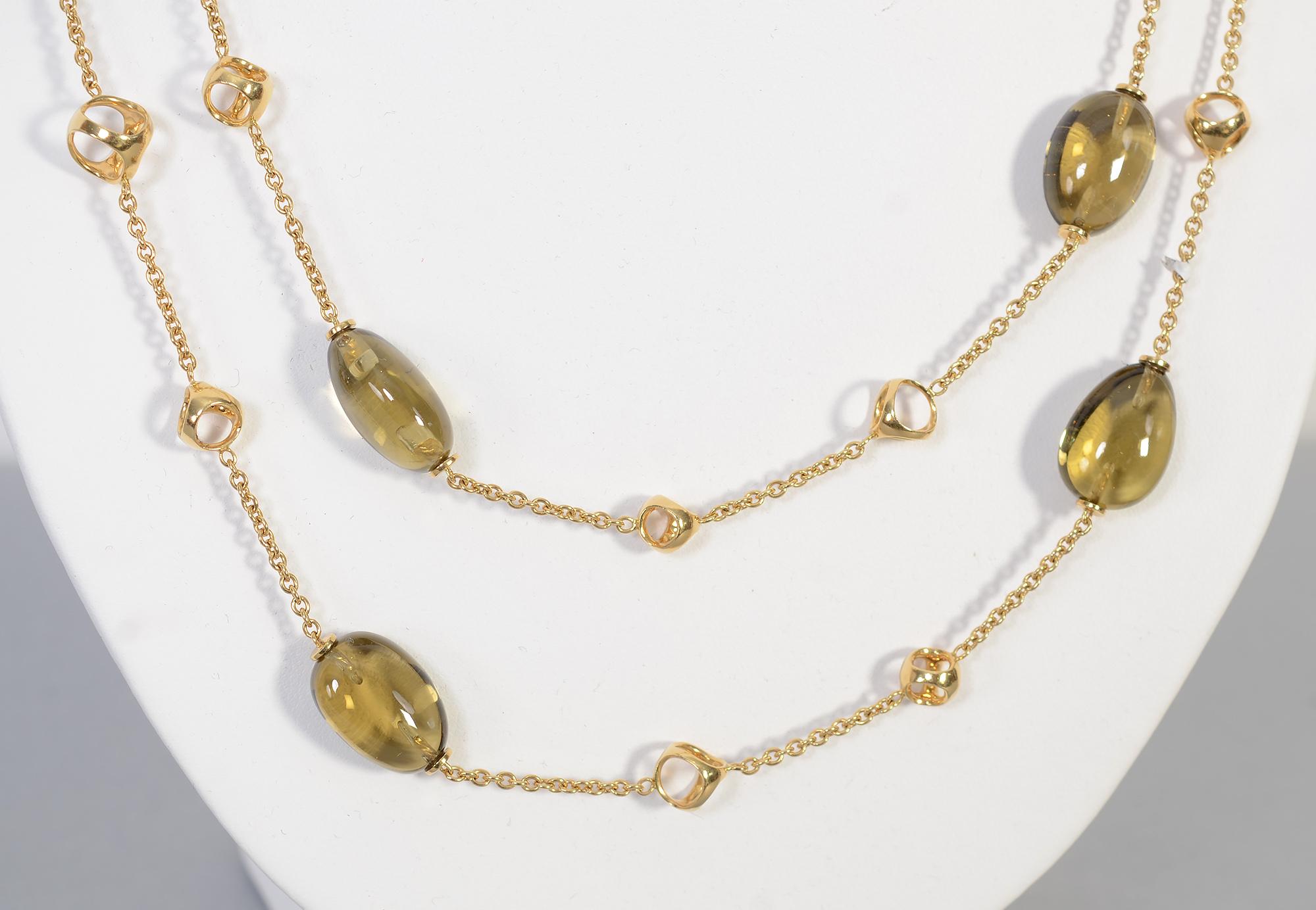Modern DiModelo Long Gold Chain Necklace with Citrine For Sale