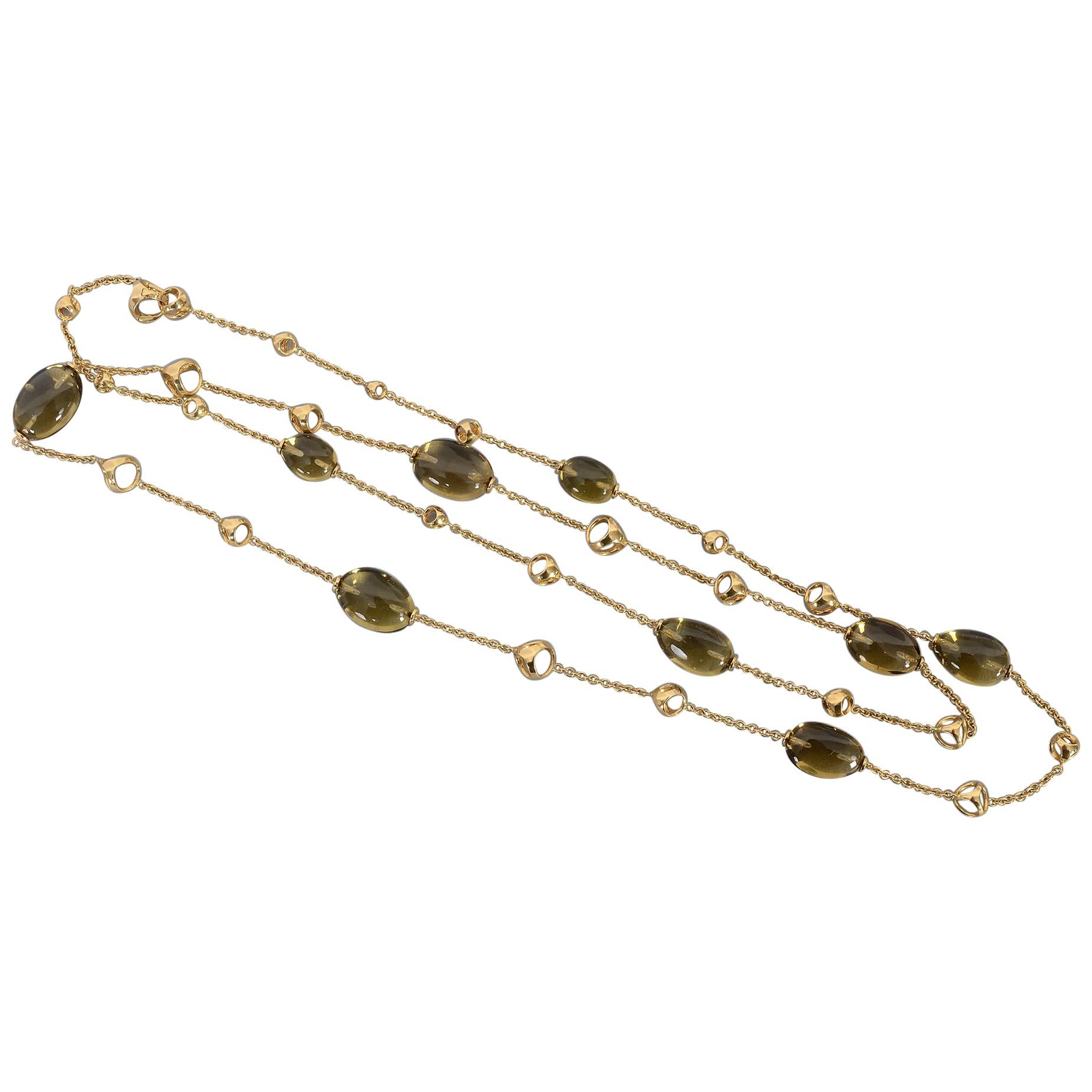DiModelo Long Gold Chain Necklace with Citrine