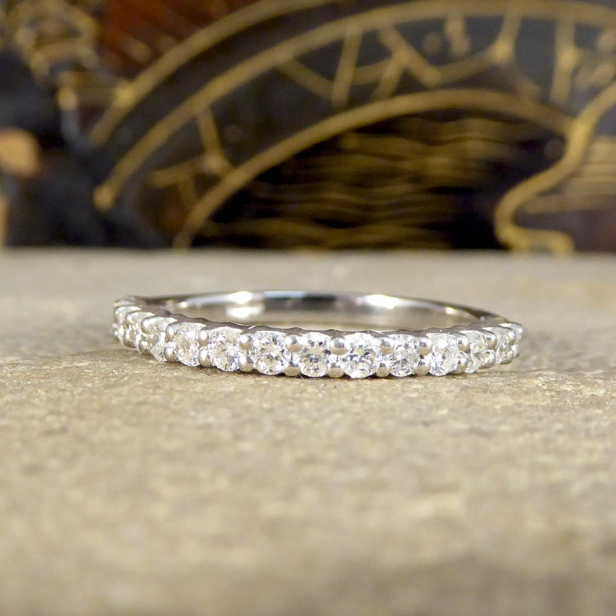 Brilliant Cut Dimond Set Half Eternity Stackable Ring in Platinum For Sale