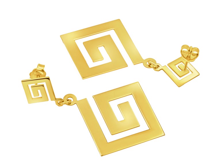 Key Ear Sorter Dimos 14k Gold Square Greek Key Earrings For Sale at 1stDibs