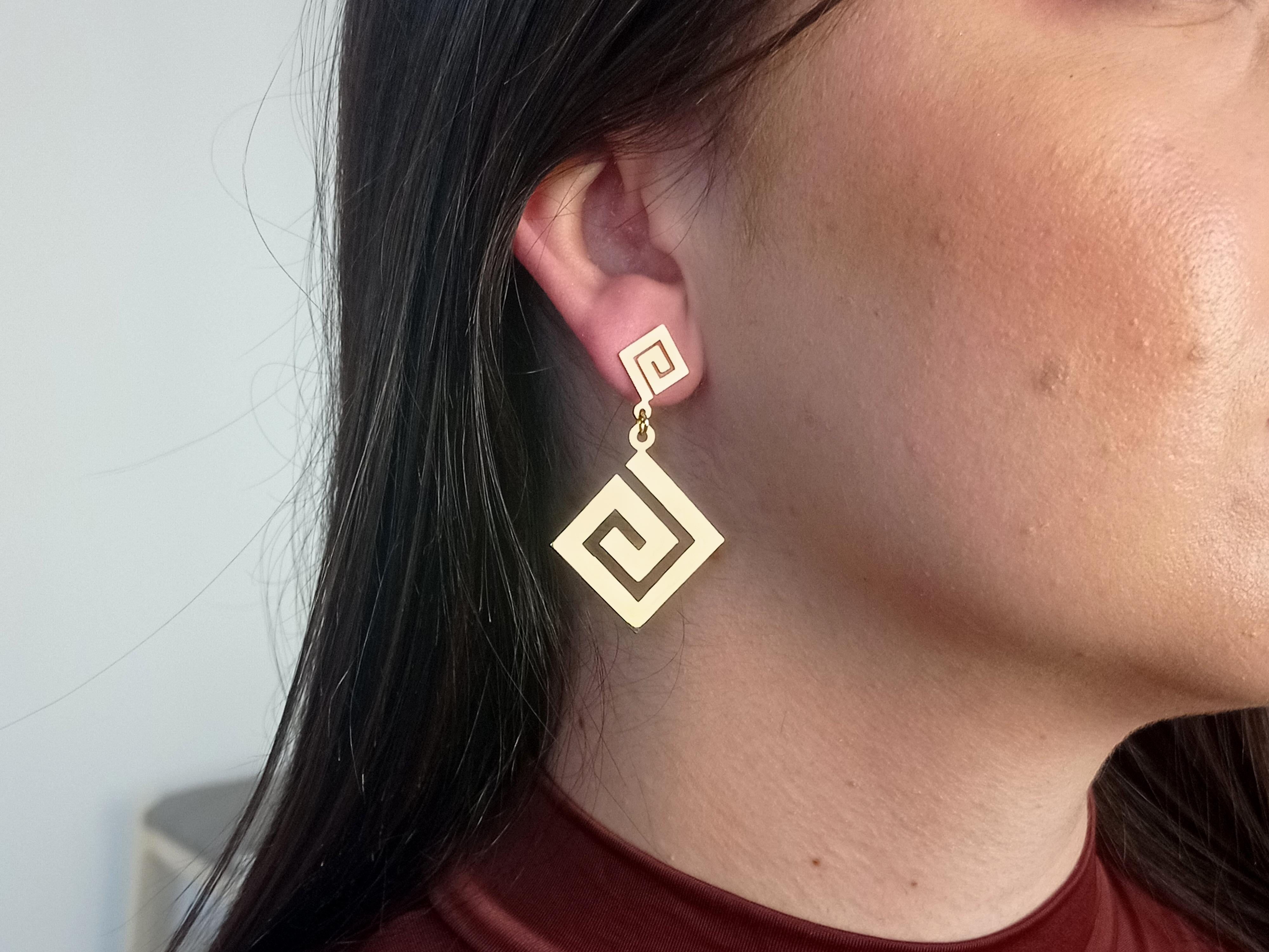 greek key earrings gold