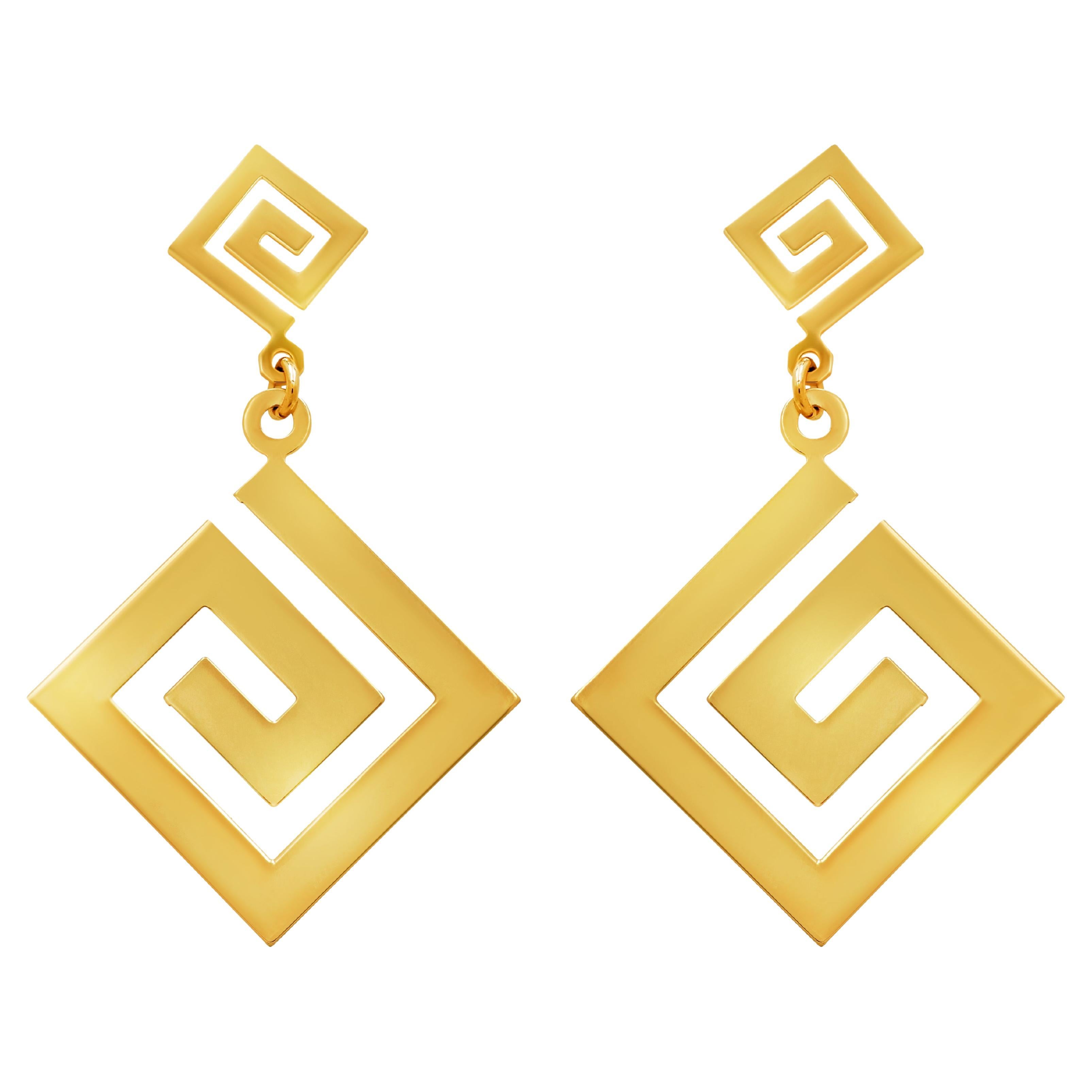 Dimos 14k Gold Square Greek Key Earrings For Sale