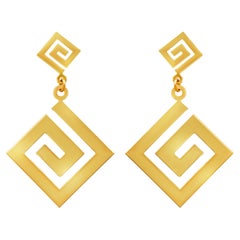 Antique Dimos 14k Gold Square Greek Key Earrings