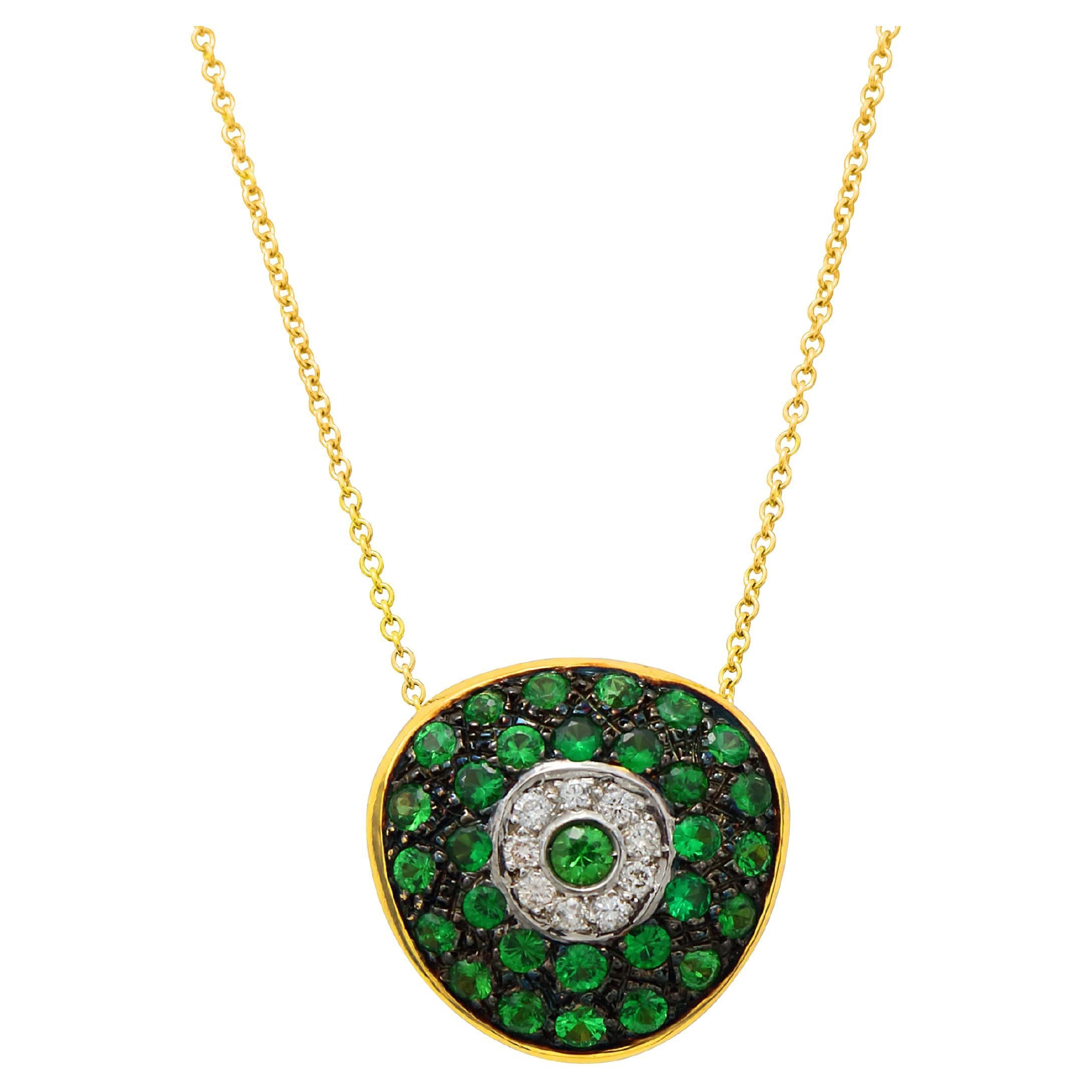 Dimos 18k Gold Abstract Evil Eye Necklace with Tsavorites and Diamonds For Sale