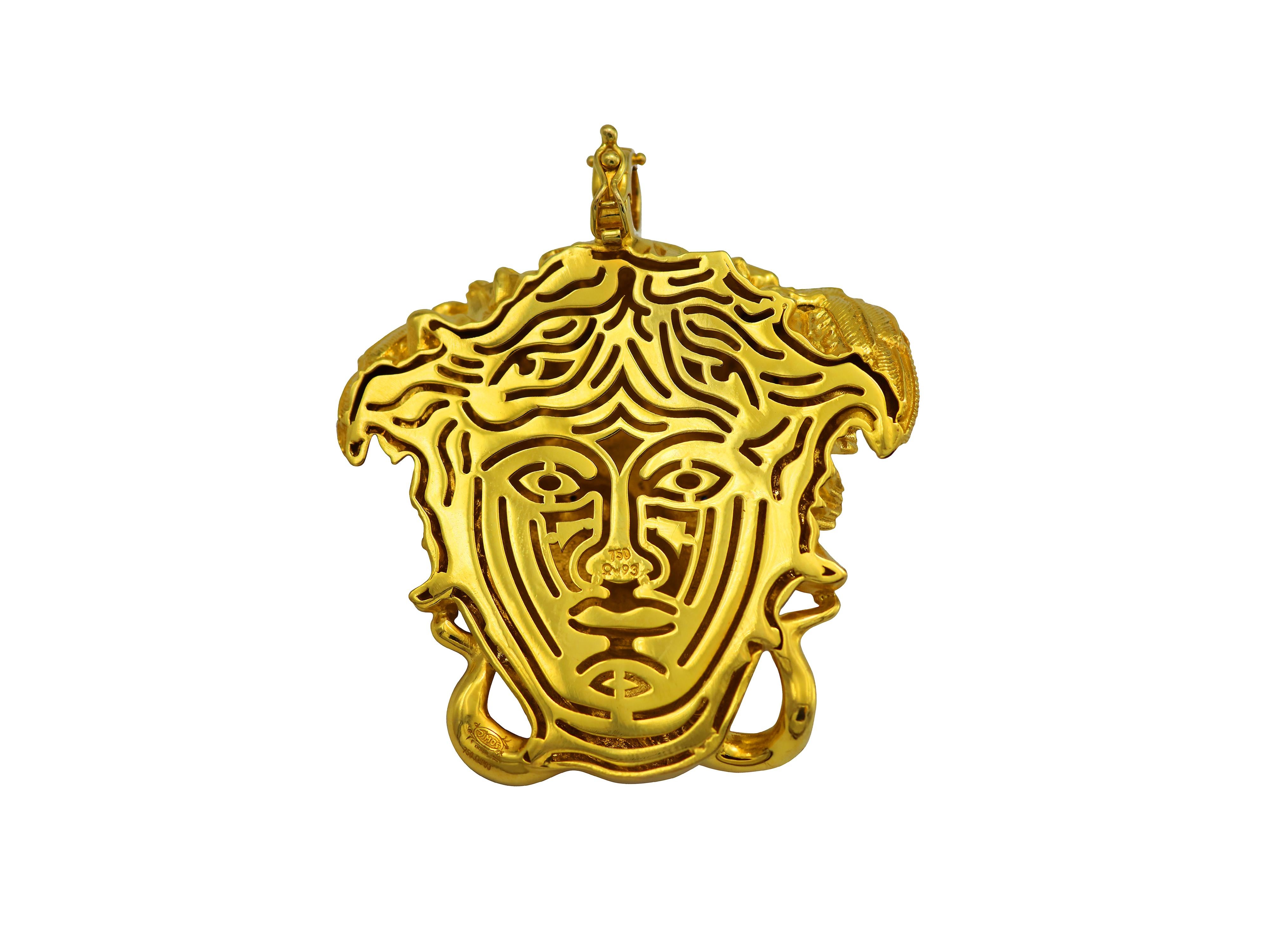 Greek Revival Dimos 18k Gold Ancient Greek Medusa Pendant with Diamonds For Sale