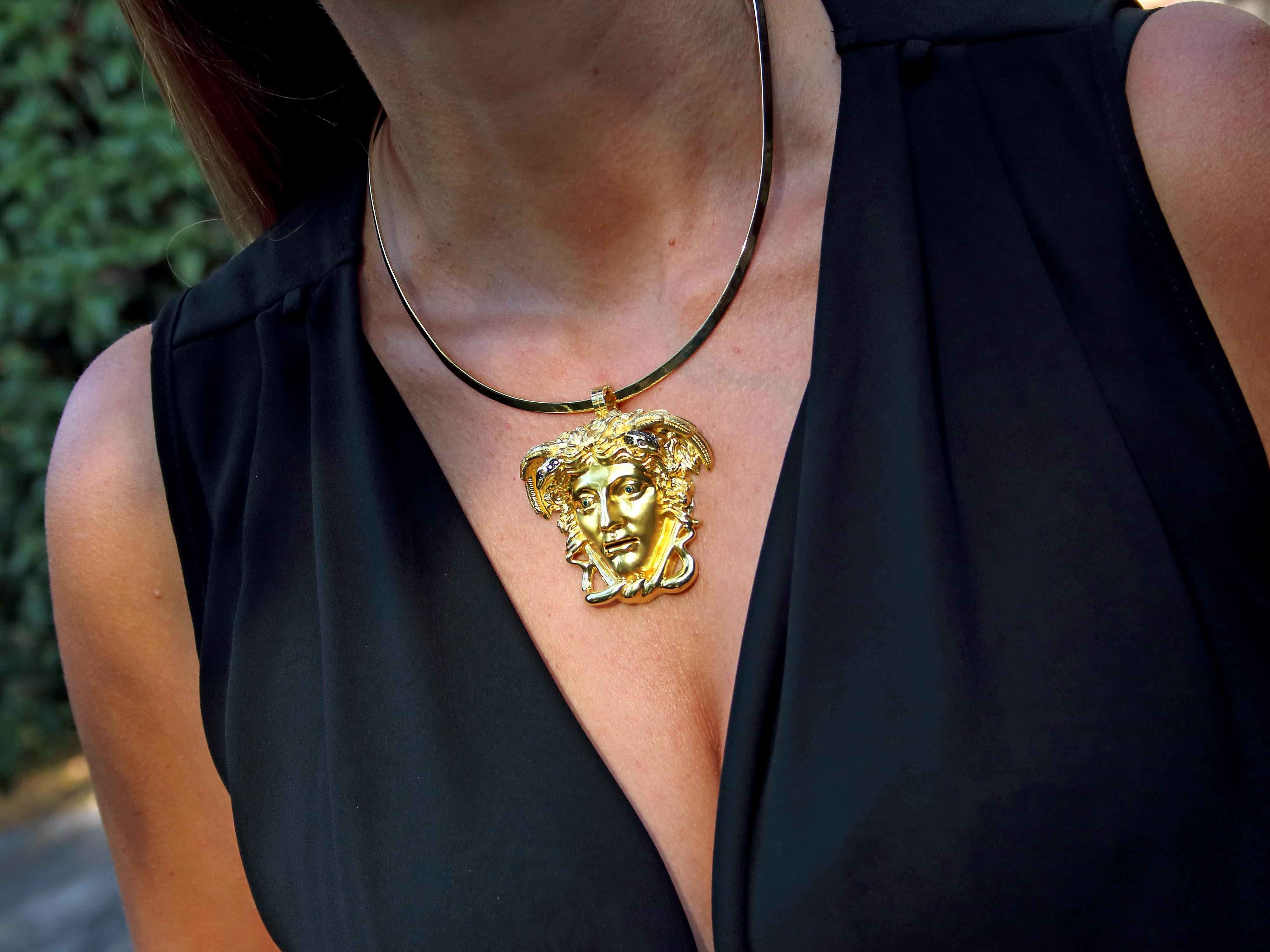 Dimos 18k Gold Ancient Greek Medusa Pendant with Diamonds In New Condition For Sale In Athens, GR
