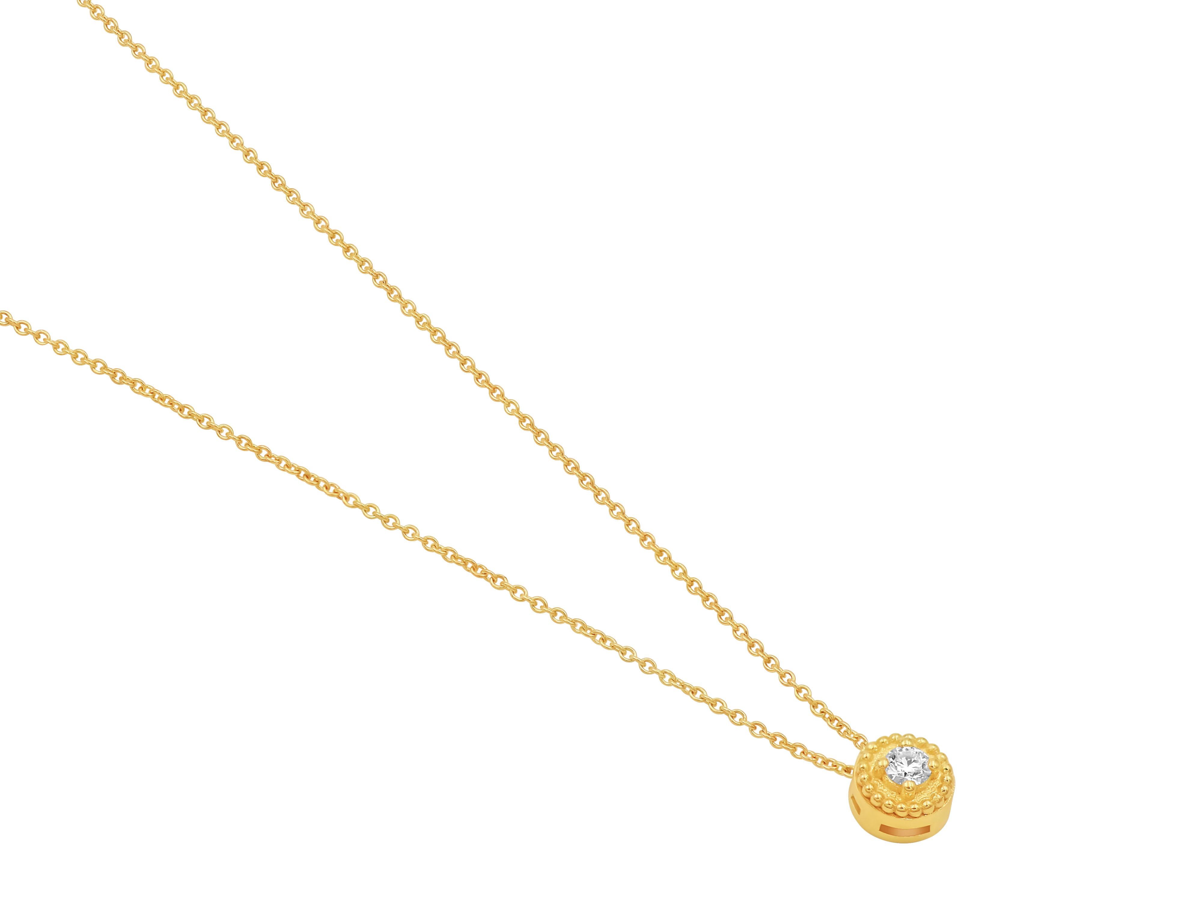 Solid 18k gold Balance necklace set with white brilliant cut natural diamond chosen very carefully for its excellent cut. Elegant piece intricately detailed with granulation, perfect for special occasions or for for everyday wear.