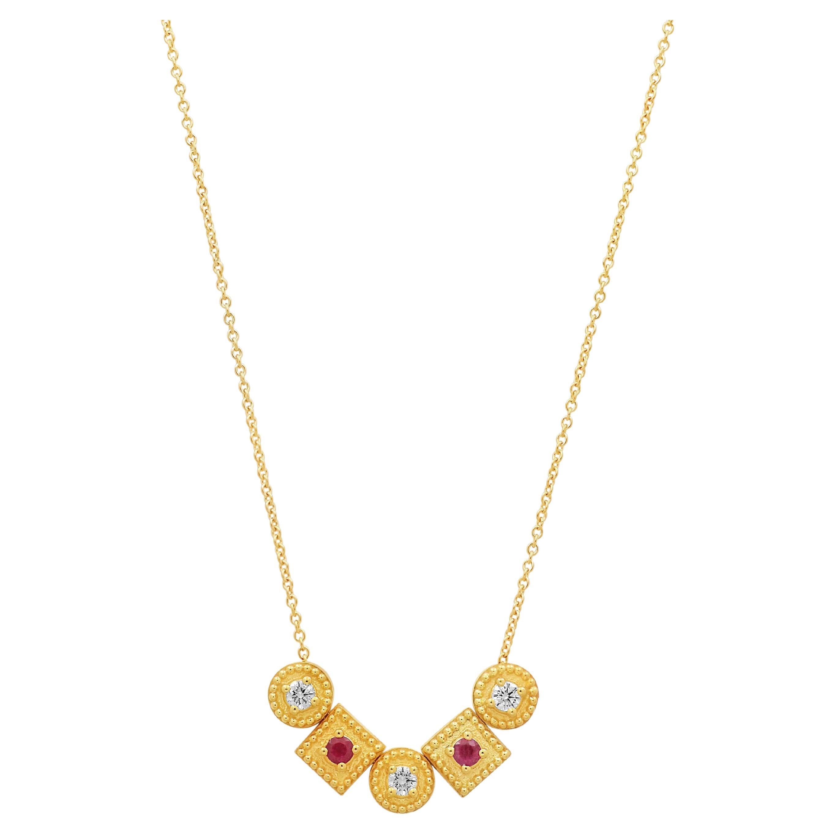 Dimos 18k Gold Balance Necklace with Rubies & Diamonds For Sale