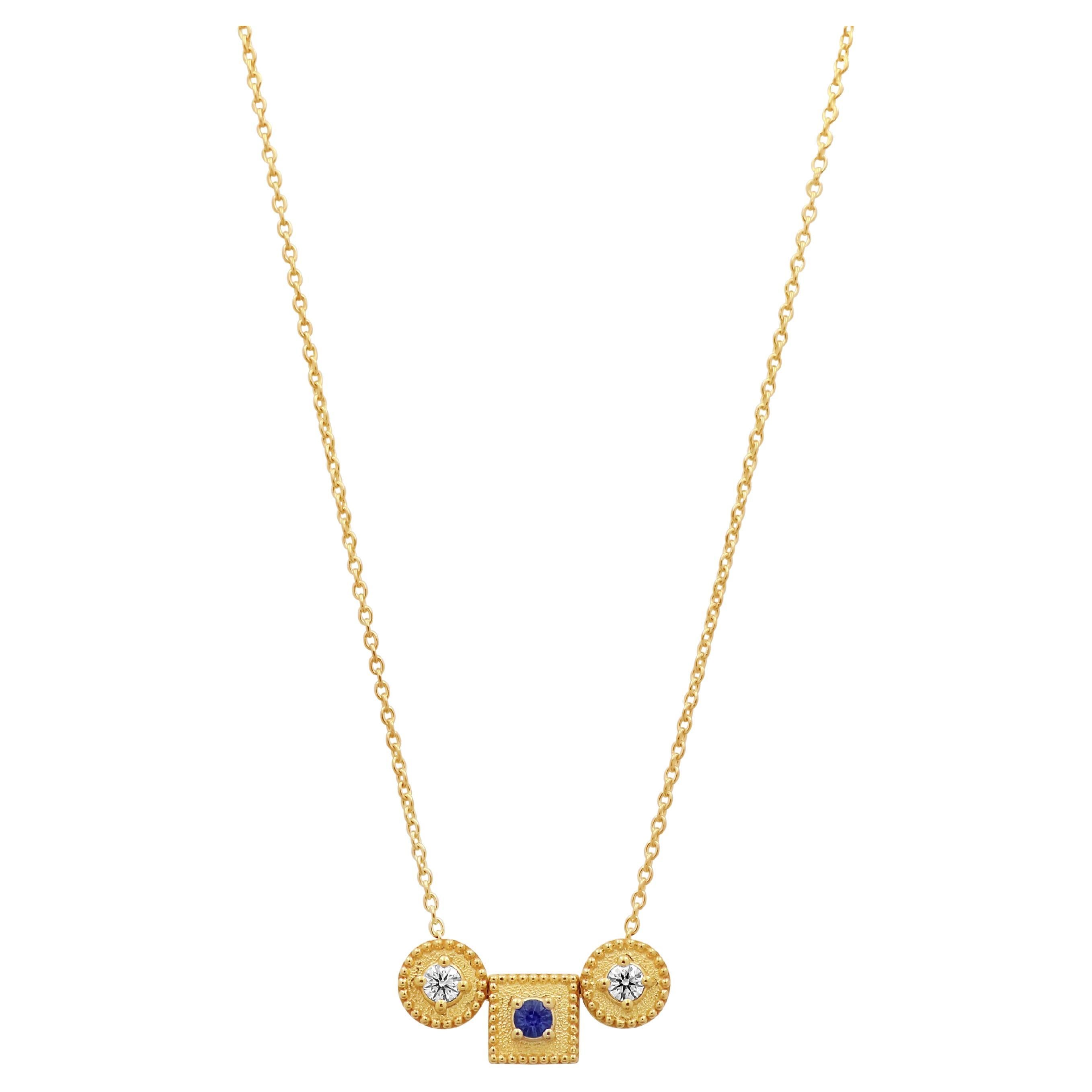 Dimos 18k Gold Balance Necklace with Sapphire & Diamonds For Sale