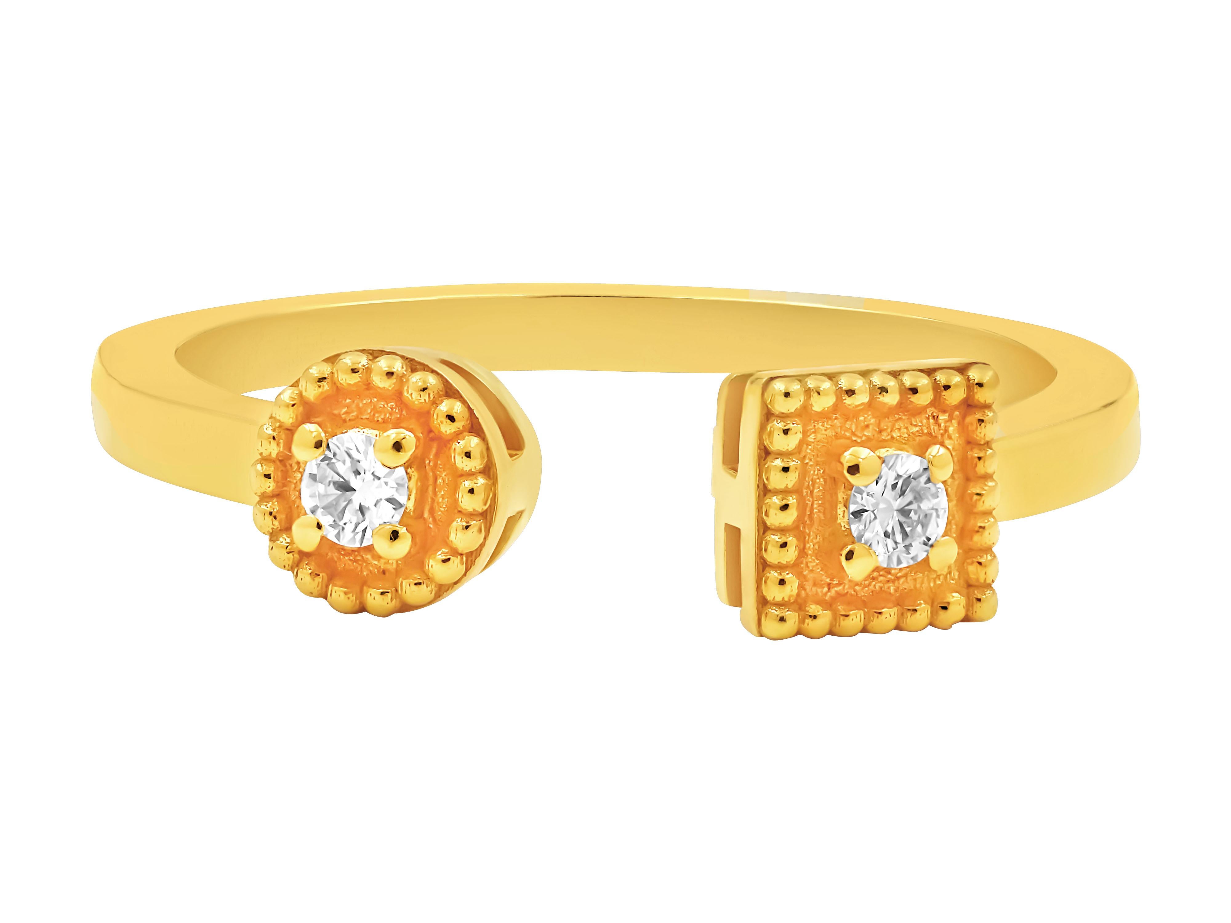 Granulated neoclassic ring in 18k gold with 0.08 carats brilliant  cut diamonds that combines classical aesthetics with modern techniques. The neoclassic design of the ring takes inspiration from Ancient Greek art, characterized by its clean lines,