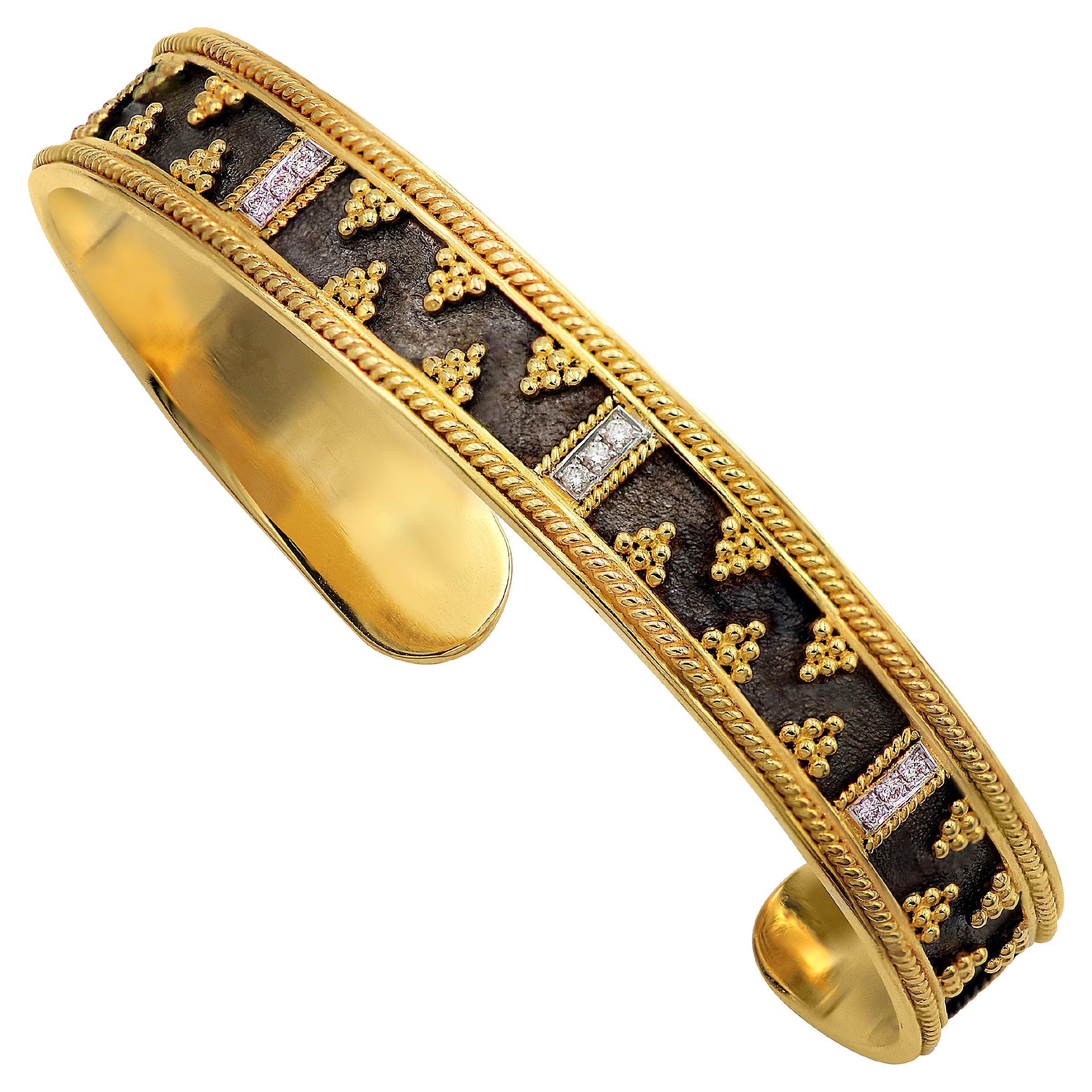 Dimos 18k Gold Bangle with Diamonds For Sale