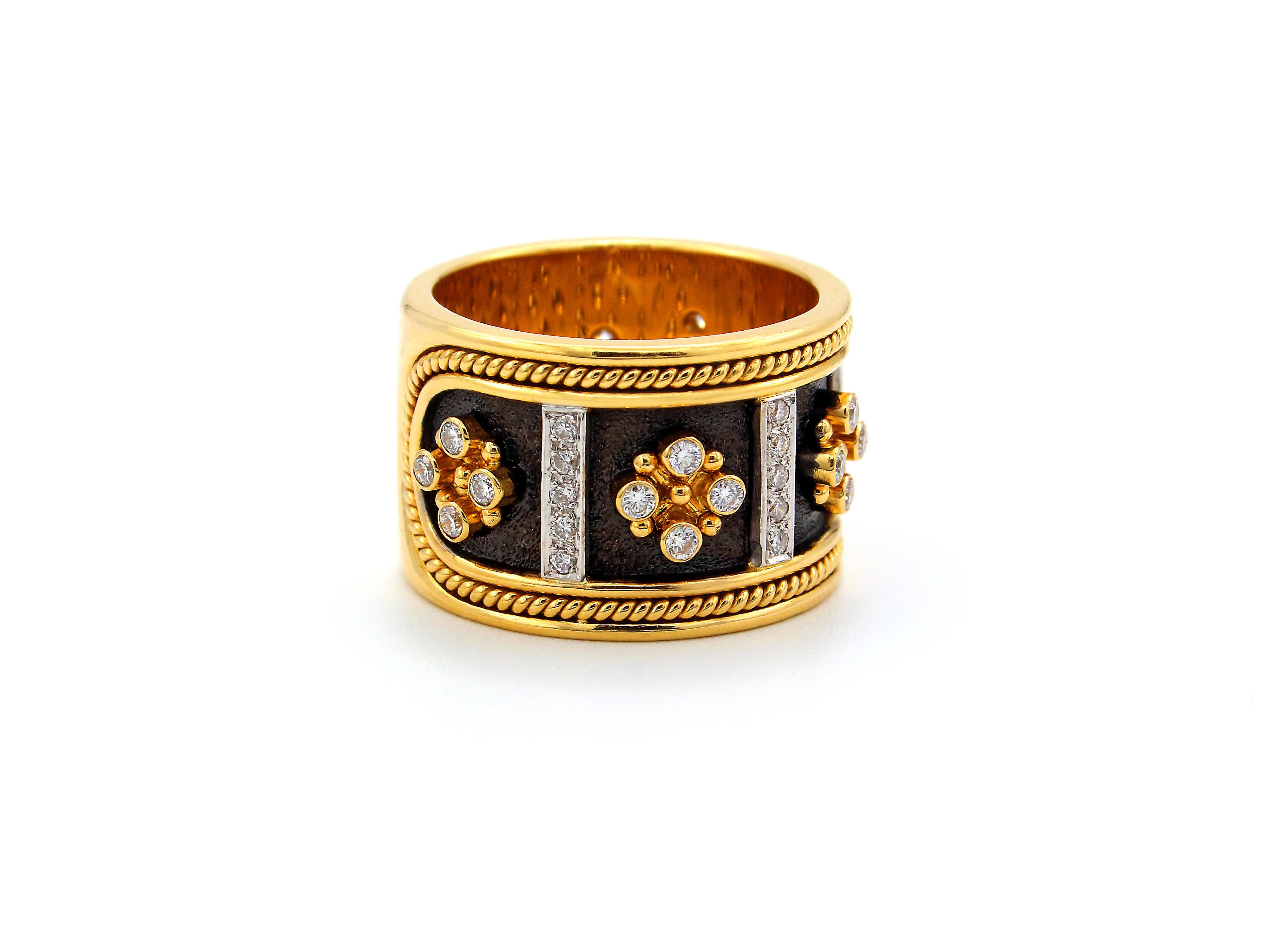 Byzantinischer Dimos-Ring aus 18 Karat Gold mit Brillanten (Brillantschliff) im Angebot