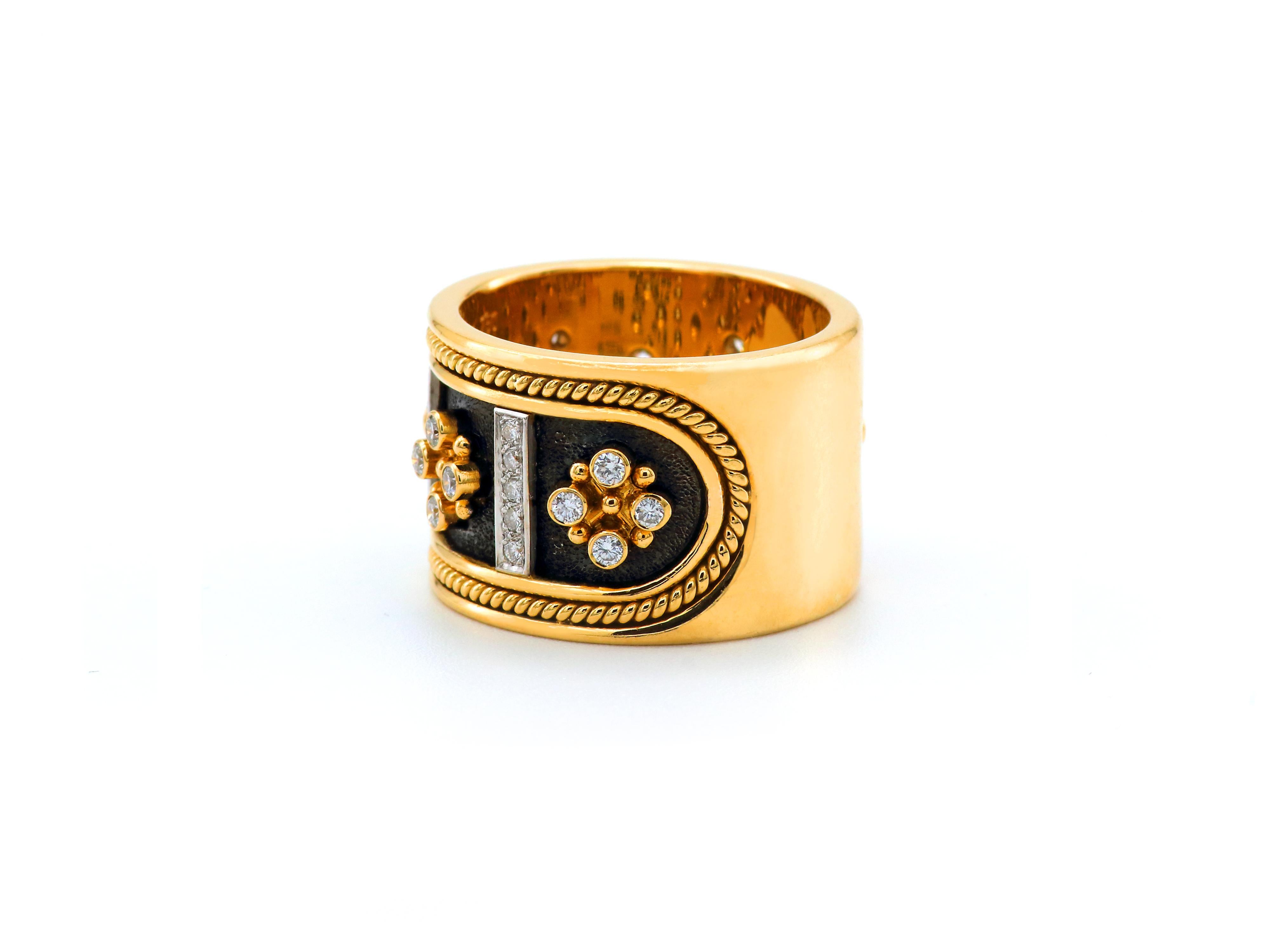 Brilliant Cut Dimos 18k Gold Byzantine Band Ring with Brilliant Diamonds For Sale