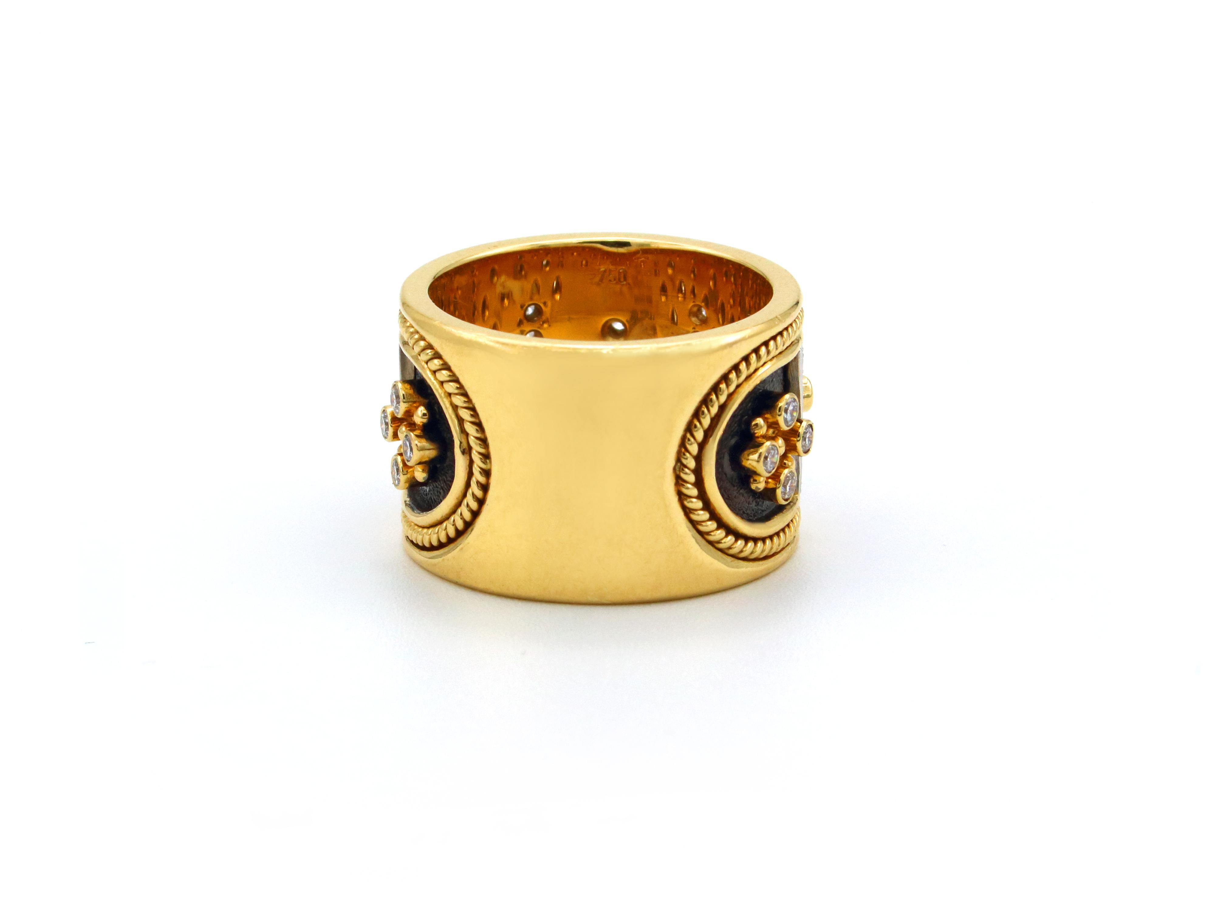 Dimos 18k Gold Byzantine Band Ring with Brilliant Diamonds In New Condition For Sale In Athens, GR