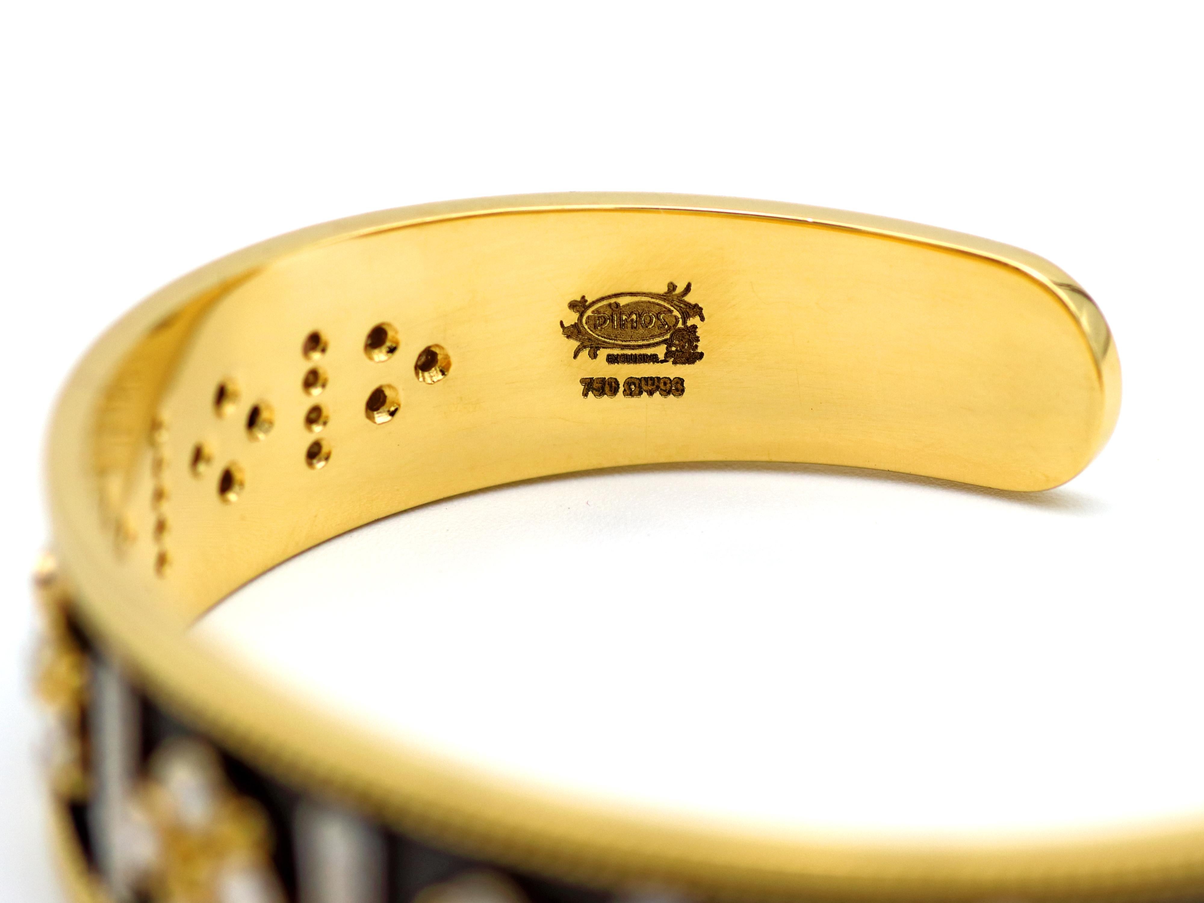 Brilliant Cut Dimos 18k Gold Byzantine Cuff Bracelet with Brilliant Diamonds For Sale