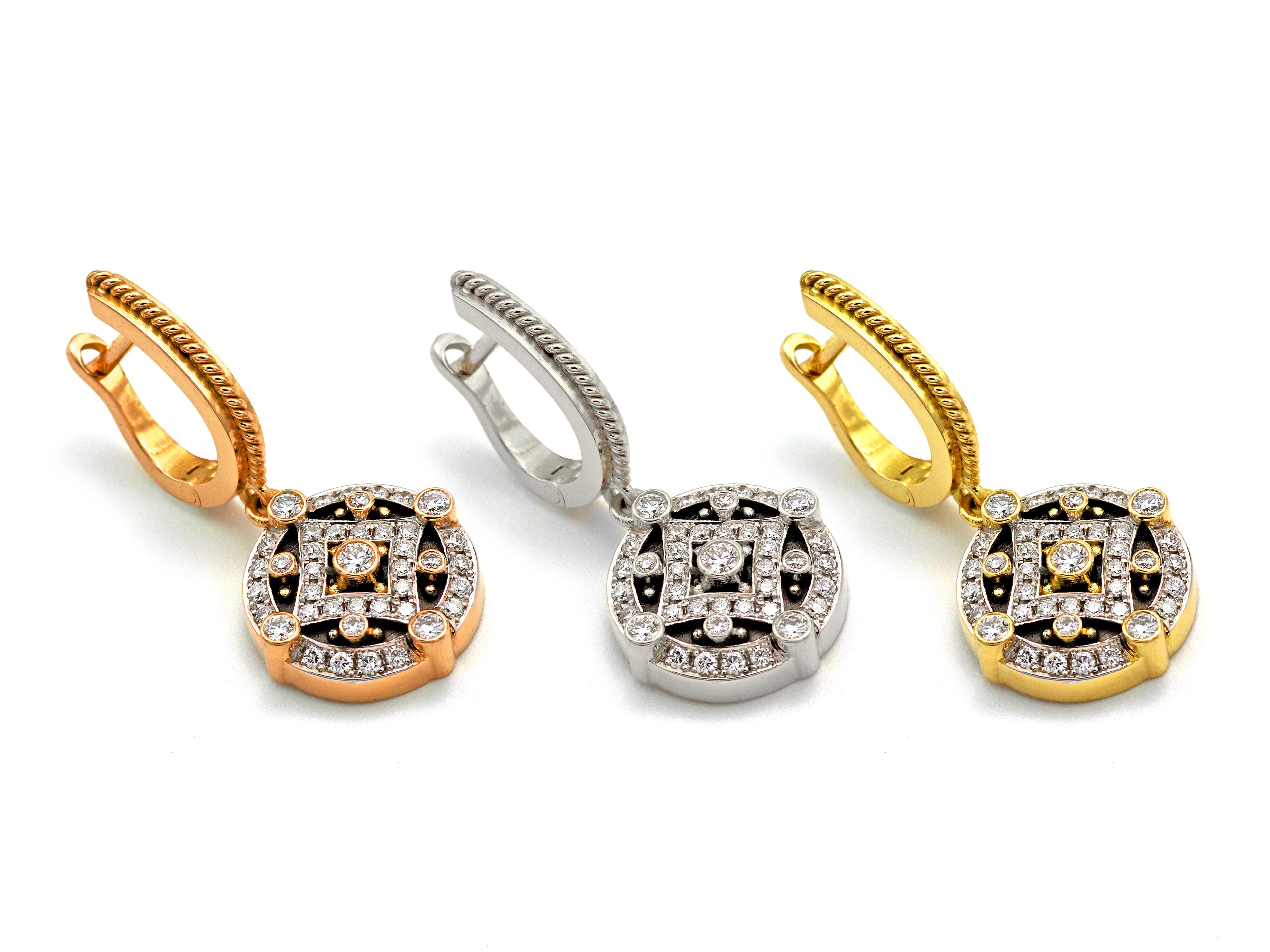 Dimos 18k Gold byzantinische Ohrhänger mit Brillantdiamanten Damen im Angebot