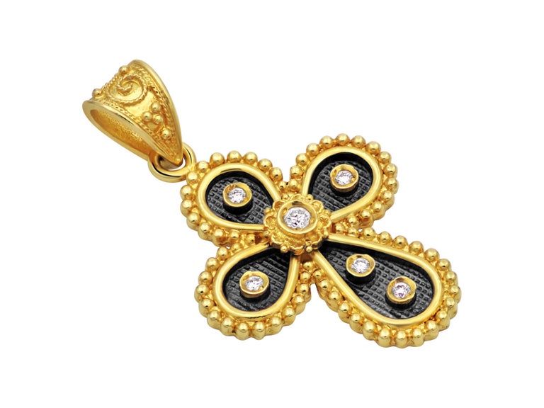 Brilliant Cut Dimos 18k Gold Byzantine Cross with Diamonds  For Sale