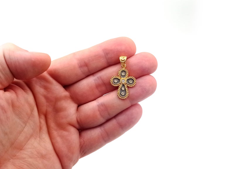 Dimos 18k Gold Byzantine Cross with Diamonds  In New Condition For Sale In Athens, GR