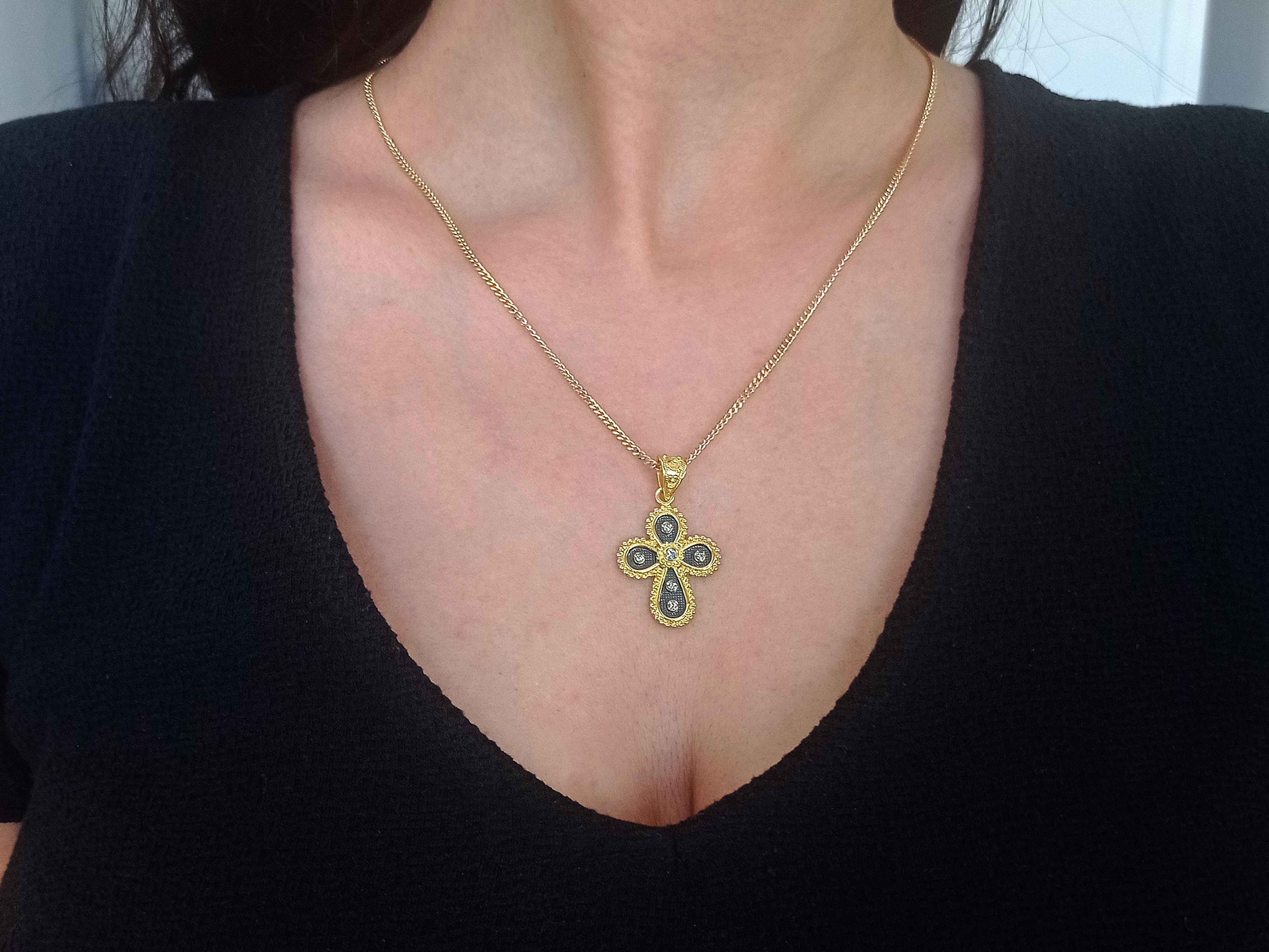 Women's Dimos 18k Gold Byzantine Cross with Diamonds For Sale