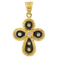 Dimos, croix byzantine en or 18 carats et diamants 