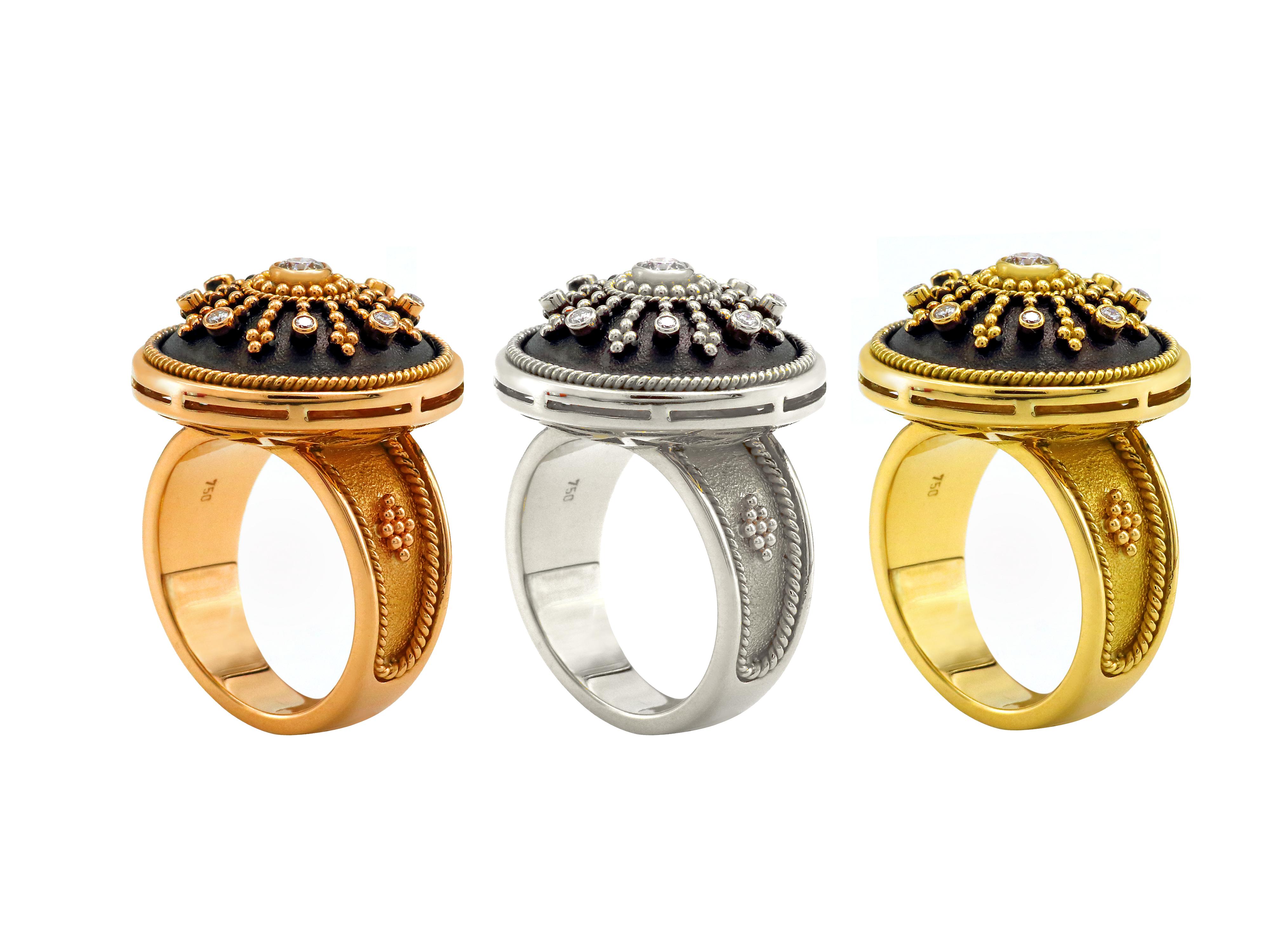 Dimos Bague dôme byzantine en or 18 carats avec diamants brillants Pour femmes en vente