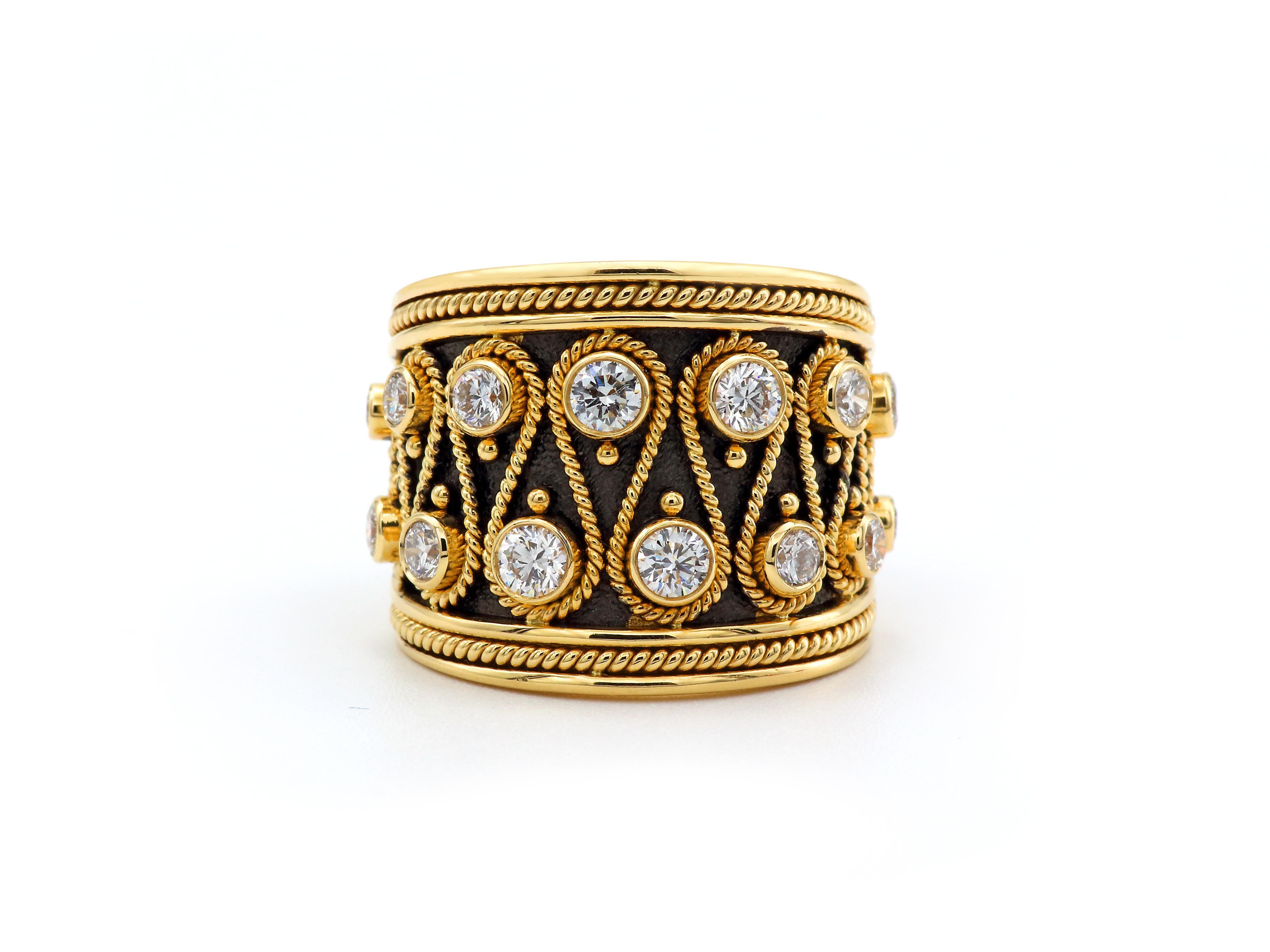 Dimos Byzantinischer inspirierter Bandring aus 18 Karat Gold mit Brillanten (Brillantschliff) im Angebot
