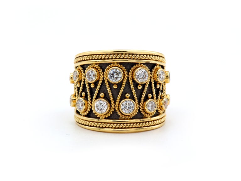 Brilliant Cut Dimos 18k Gold Byzantine Inspired Band Ring with Brilliant Diamonds For Sale