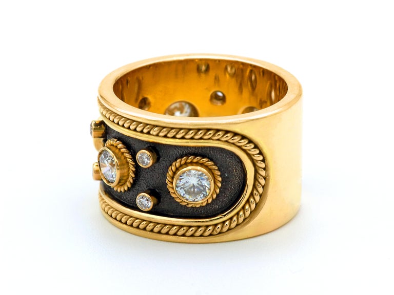 Dimos 18k Gold Byzantine Inspired Band Ring with Brilliant Diamonds In New Condition For Sale In Athens, GR